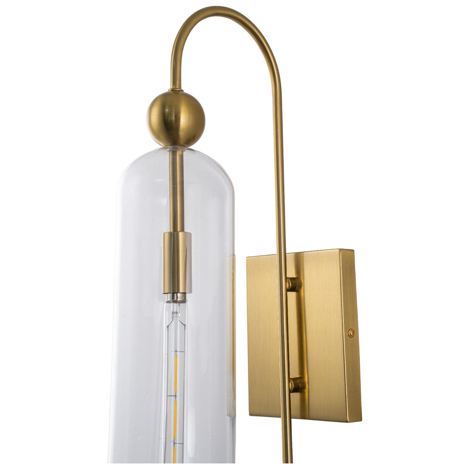 Glowlings 1-Light Luxury Clear Glass Antique Brass Cylinder Wall Sconce Bathroom Vanity & Bedroom Wall Light