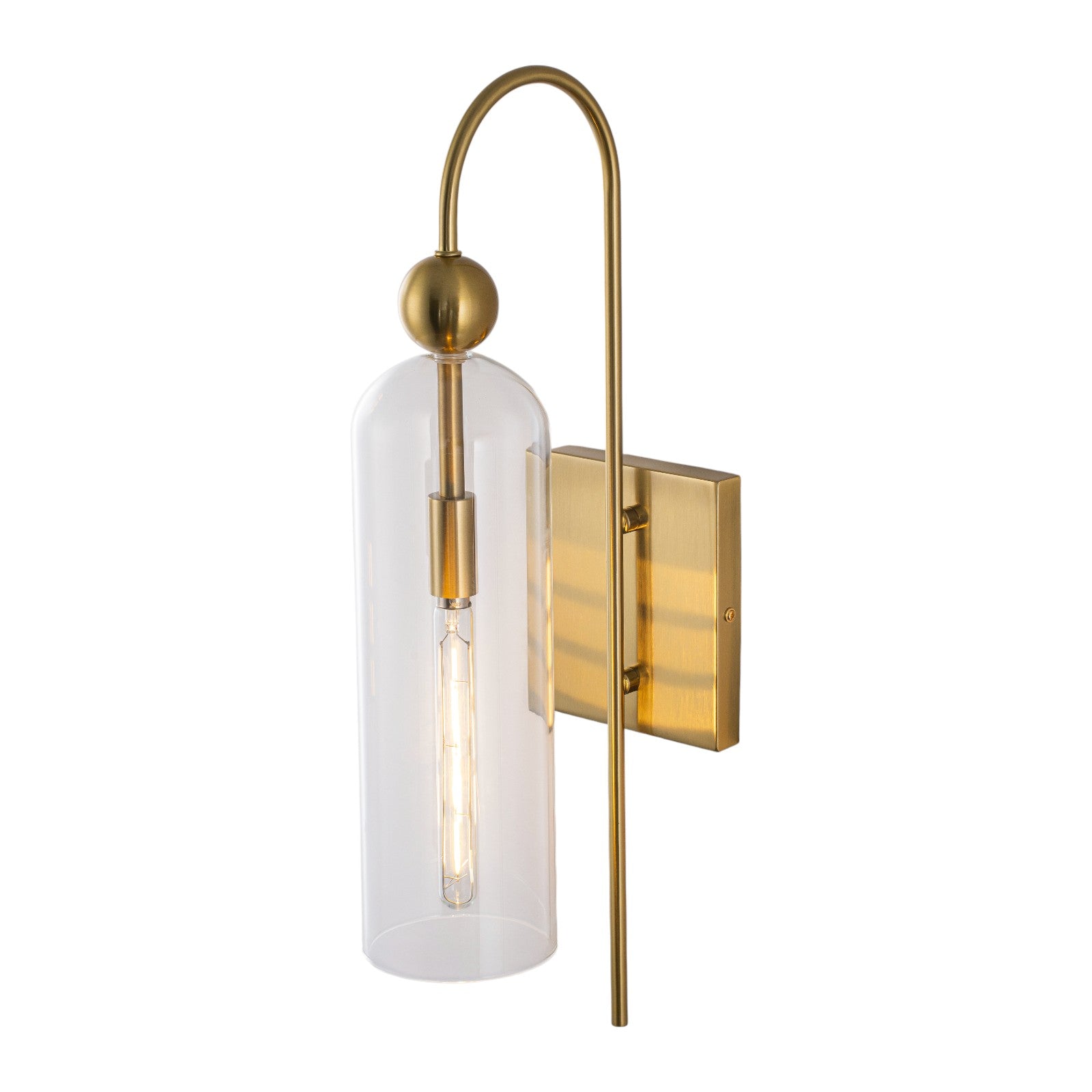 Glowlings 1-Light Luxury Clear Glass Antique Brass Cylinder Wall Sconce Bathroom Vanity & Bedroom Wall Light