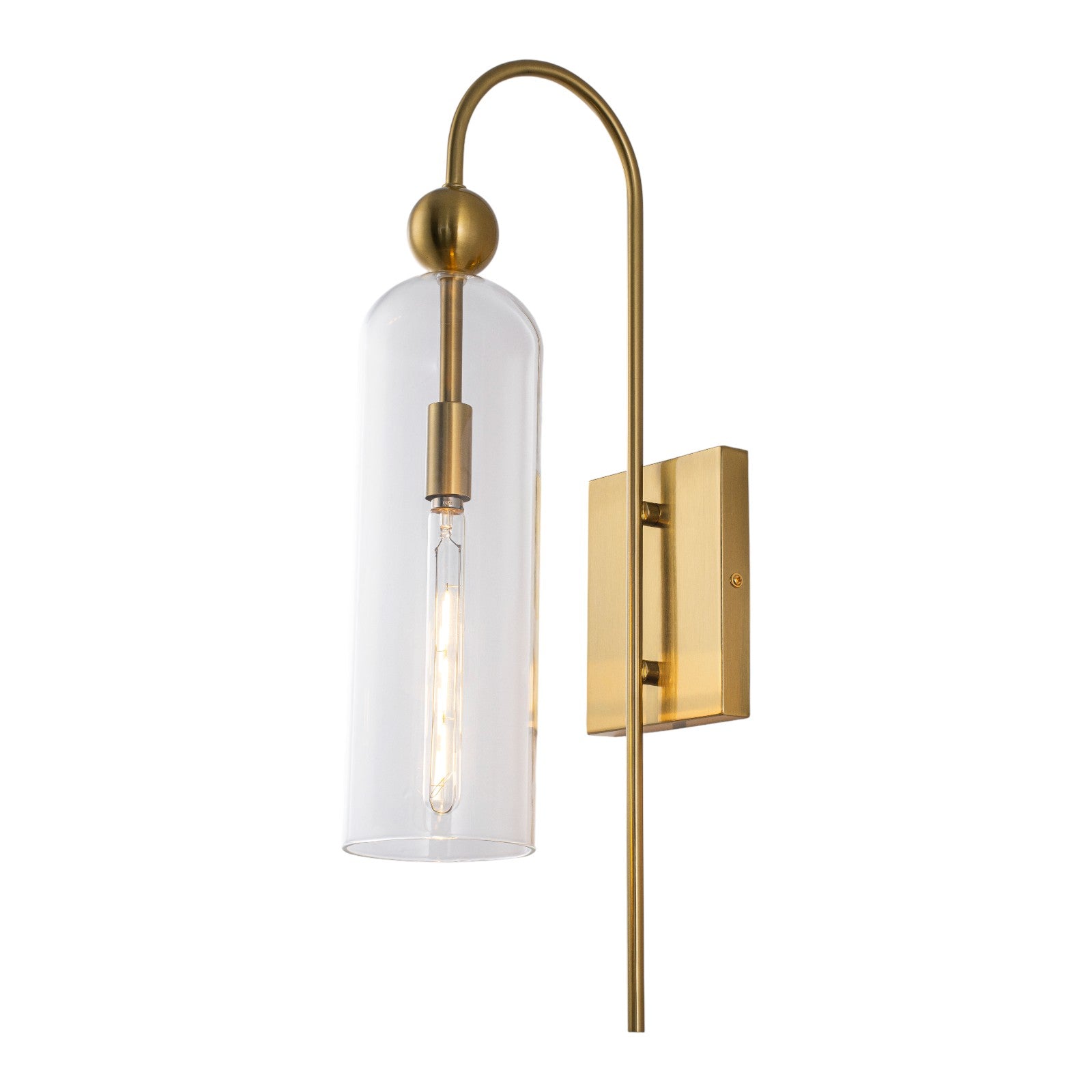 Glowlings 1-Light Luxury Clear Glass Antique Brass Cylinder Wall Sconce Bathroom Vanity & Bedroom Wall Light