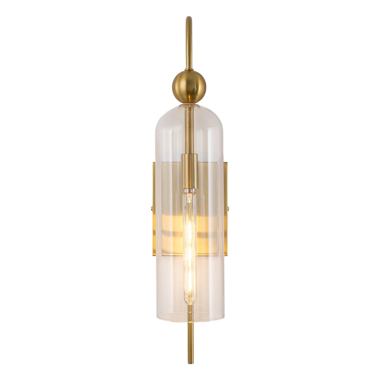 Glowlings 1-Light Luxury Clear Glass Antique Brass Cylinder Wall Sconce Bathroom Vanity & Bedroom Wall Light