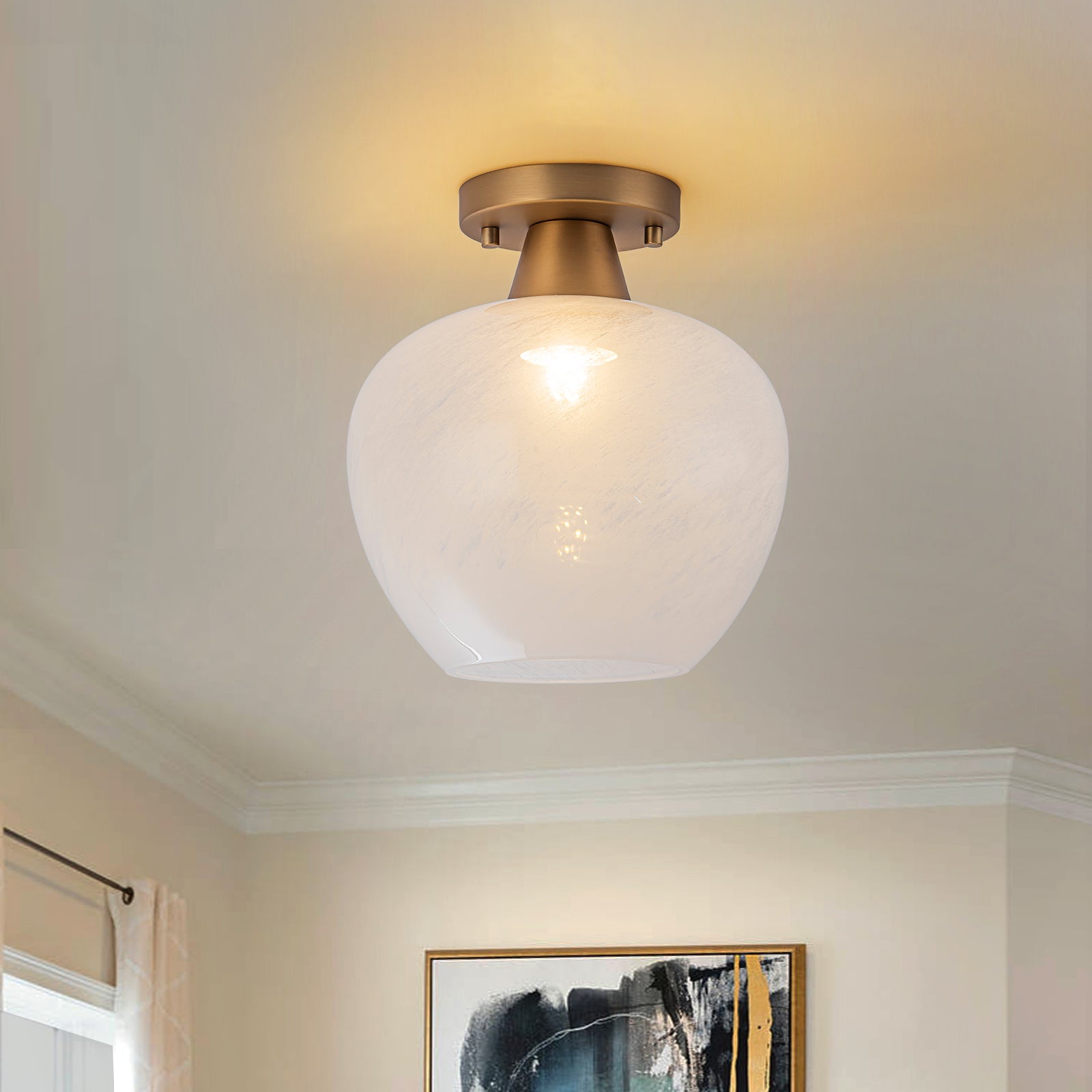 Glowlings 1-Light Modern Opal Glass Small Semi-Flush Mount Ceiling Light