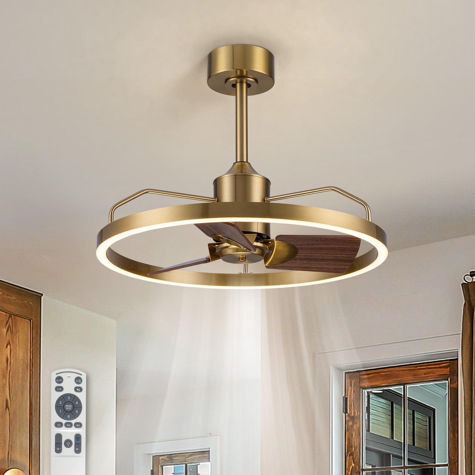 Glowlings 1-Light Modern 24"Wide Dimmable Ring LED Ceiling Fan with Light Remote Wood Blades