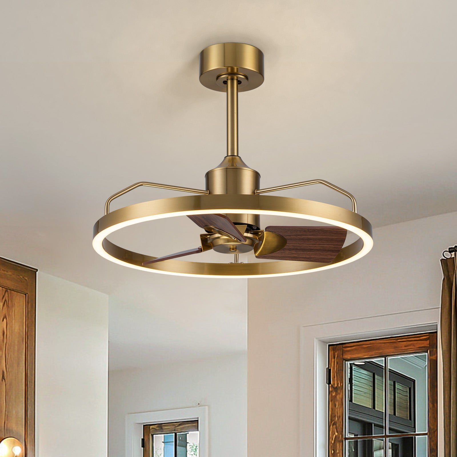Glowlings 1-Light Modern 24"Wide Dimmable Ring LED Ceiling Fan with Light Remote Wood Blades