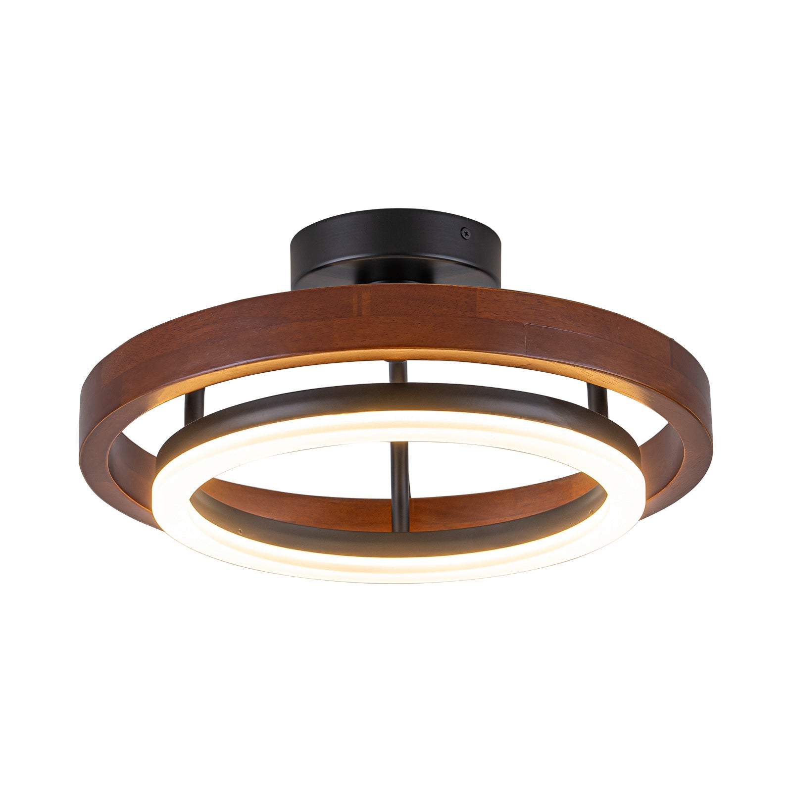 Glowlings 1-Light Modern Dimmable Wooden Round Ring LED Semi-Flush Mount Ceiling Light