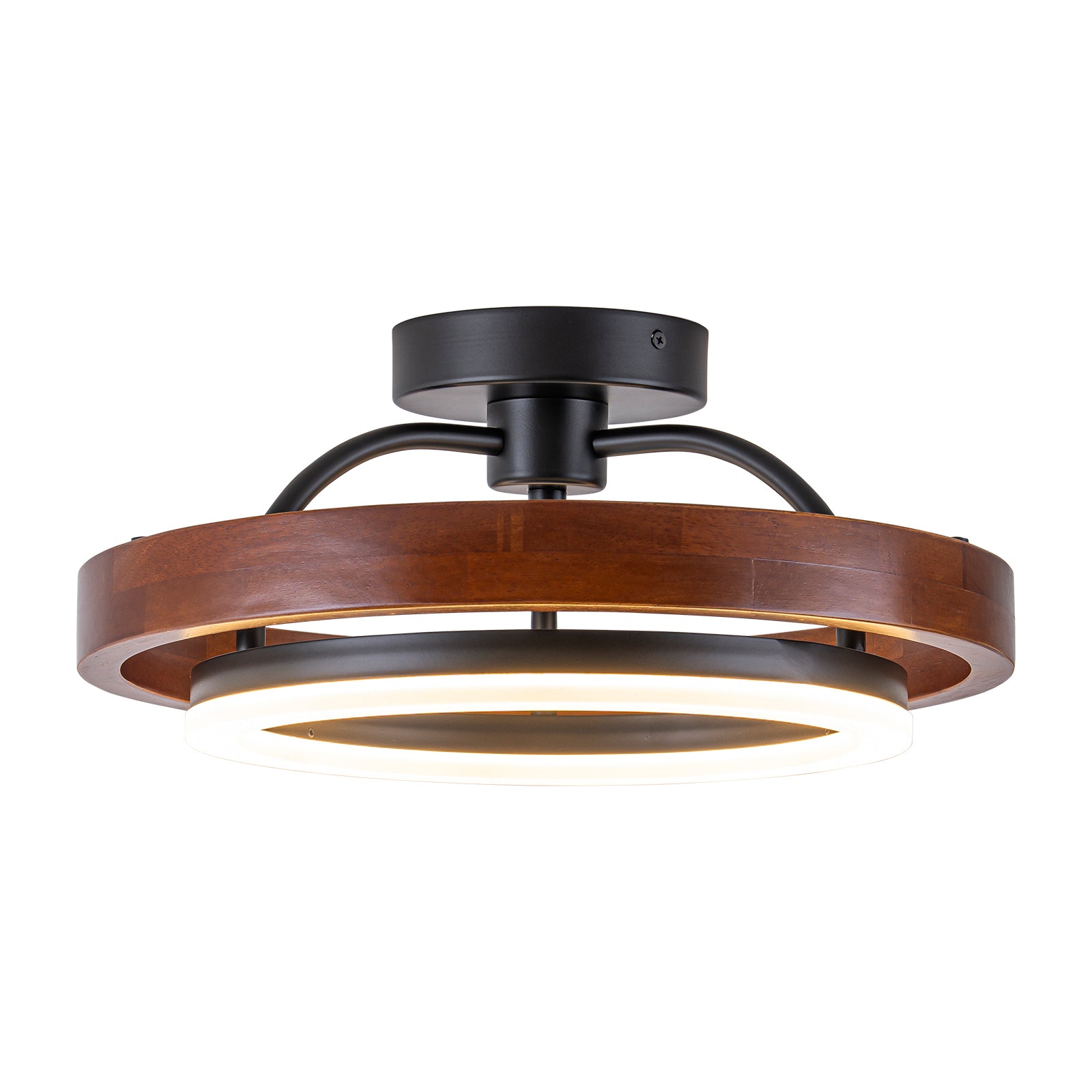 Glowlings 1-Light Modern Dimmable Wooden Round Ring LED Semi-Flush Mount Ceiling Light