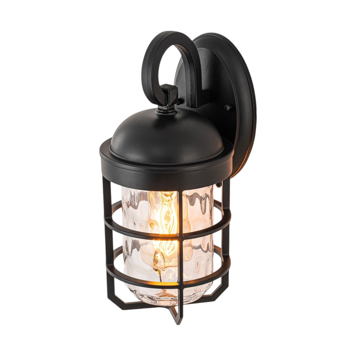 Glowlings 1-Light Modern Farmhouse 13"High IP44 Black Outdoor Wall Sconce with Water Glass Shade