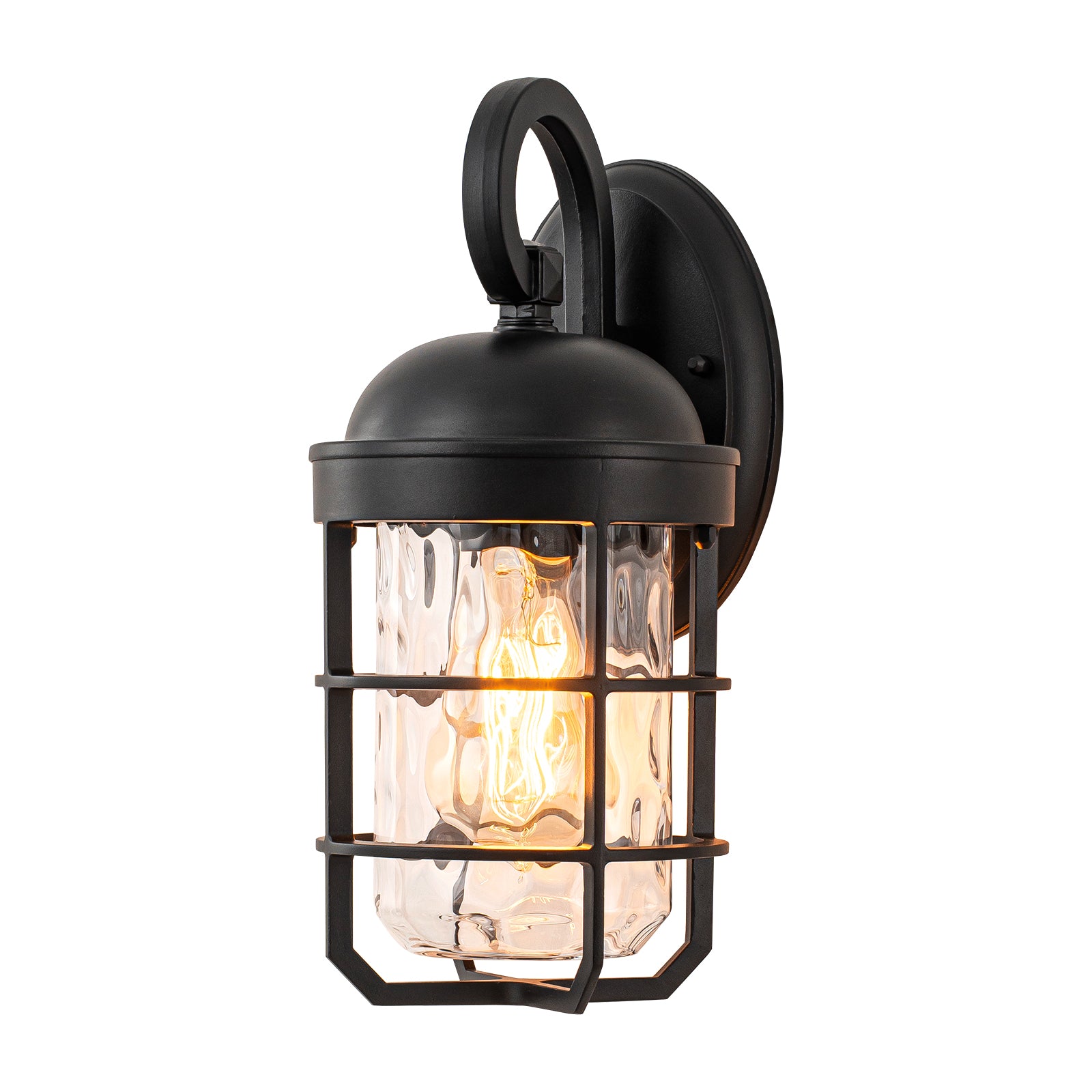Glowlings 1-Light Modern Farmhouse 13"High IP44 Black Outdoor Wall Sconce with Water Glass Shade