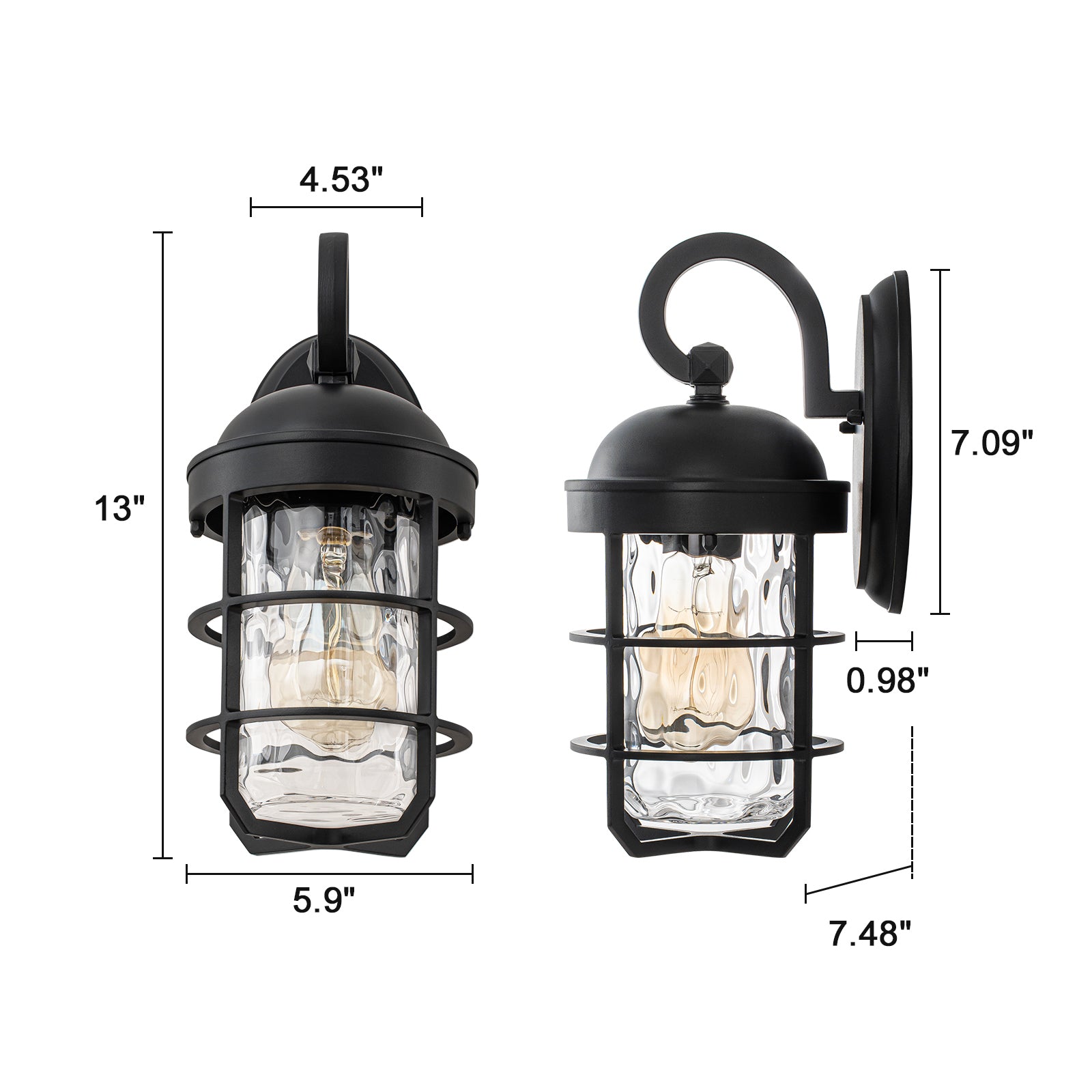 Glowlings 1-Light Modern Farmhouse 13"High IP44 Black Outdoor Wall Sconce with Water Glass Shade