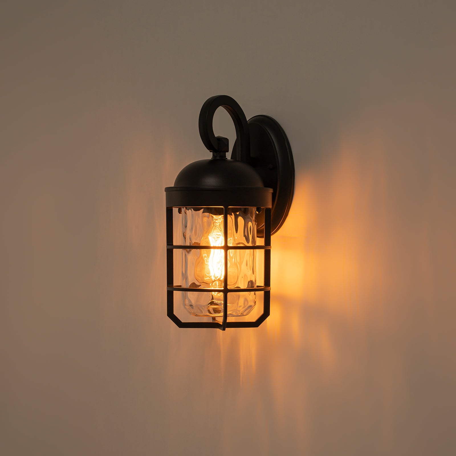 Glowlings 1-Light Modern Farmhouse 13"High IP44 Black Outdoor Wall Sconce with Water Glass Shade