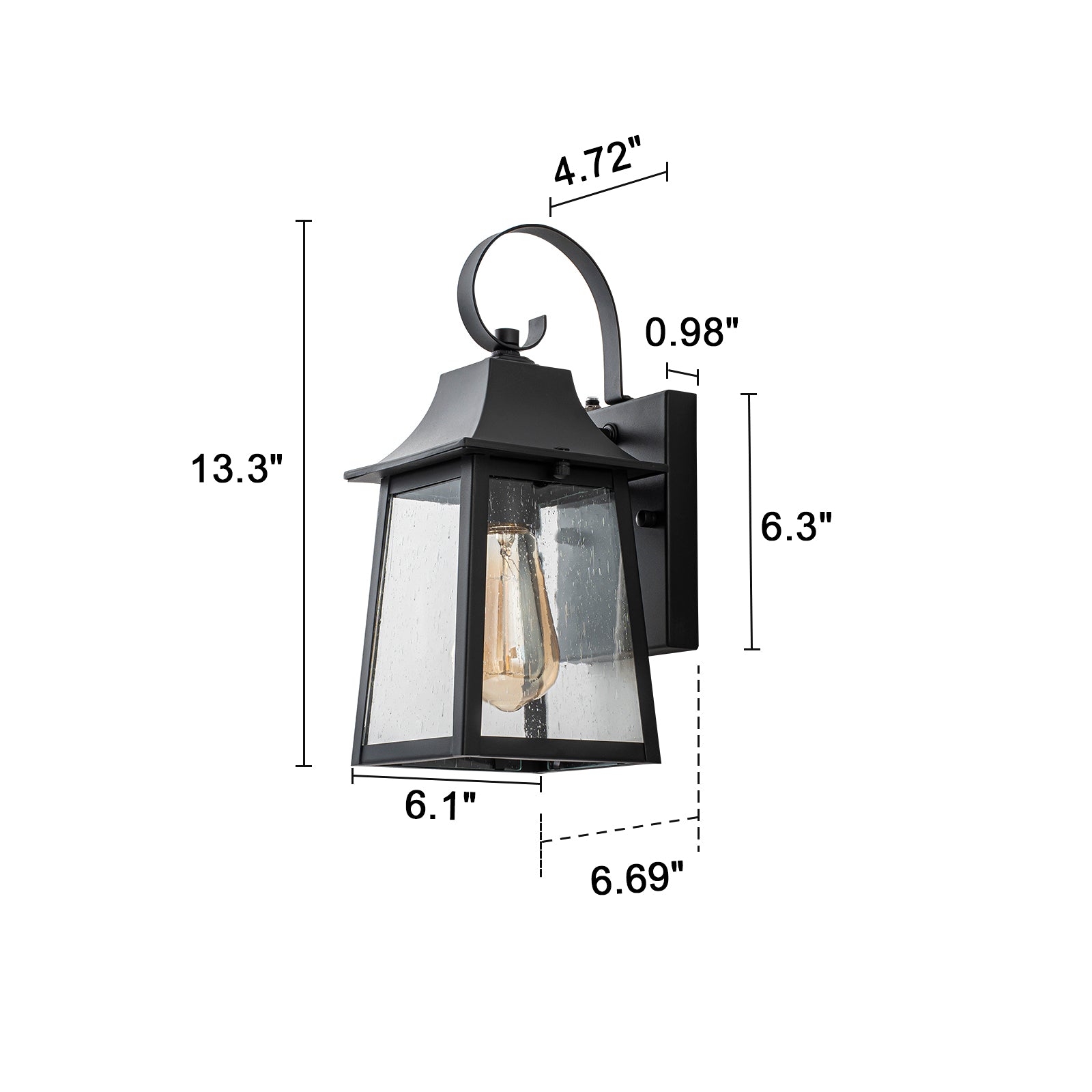Glowlings 1-Light Modern Farmhouse 13"High IP23 Matte Black Seeded Glass Lantern Outdoor Wall Sconce