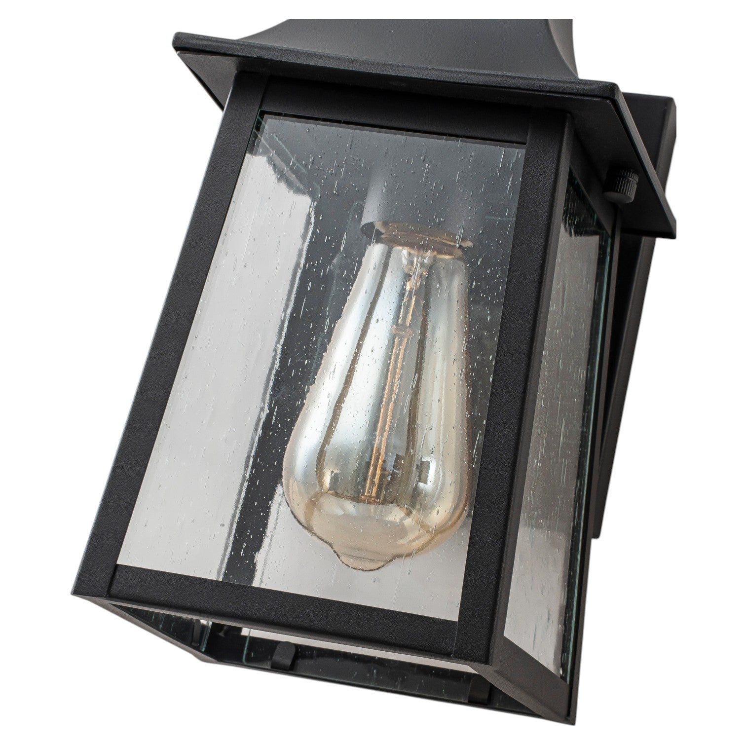 Glowlings 1-Light Modern Farmhouse 13"High IP23 Matte Black Seeded Glass Lantern Outdoor Wall Sconce