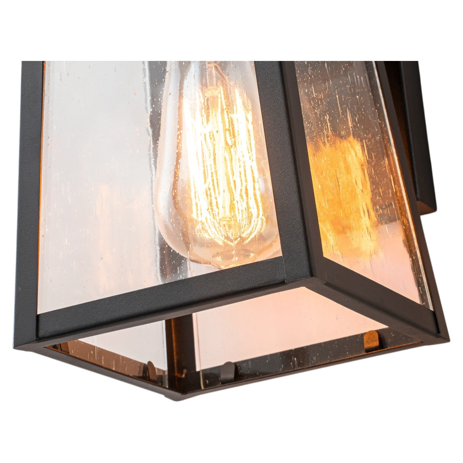 Glowlings 1-Light Modern Farmhouse 13"High IP23 Matte Black Seeded Glass Lantern Outdoor Wall Sconce
