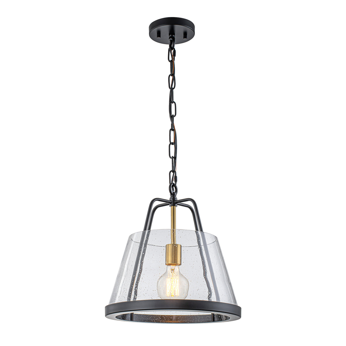Glowlings 1-Light Modern Farmhouse Pendant Light - Matte Black Hanging Light Fixture with Seeded Glass Shade