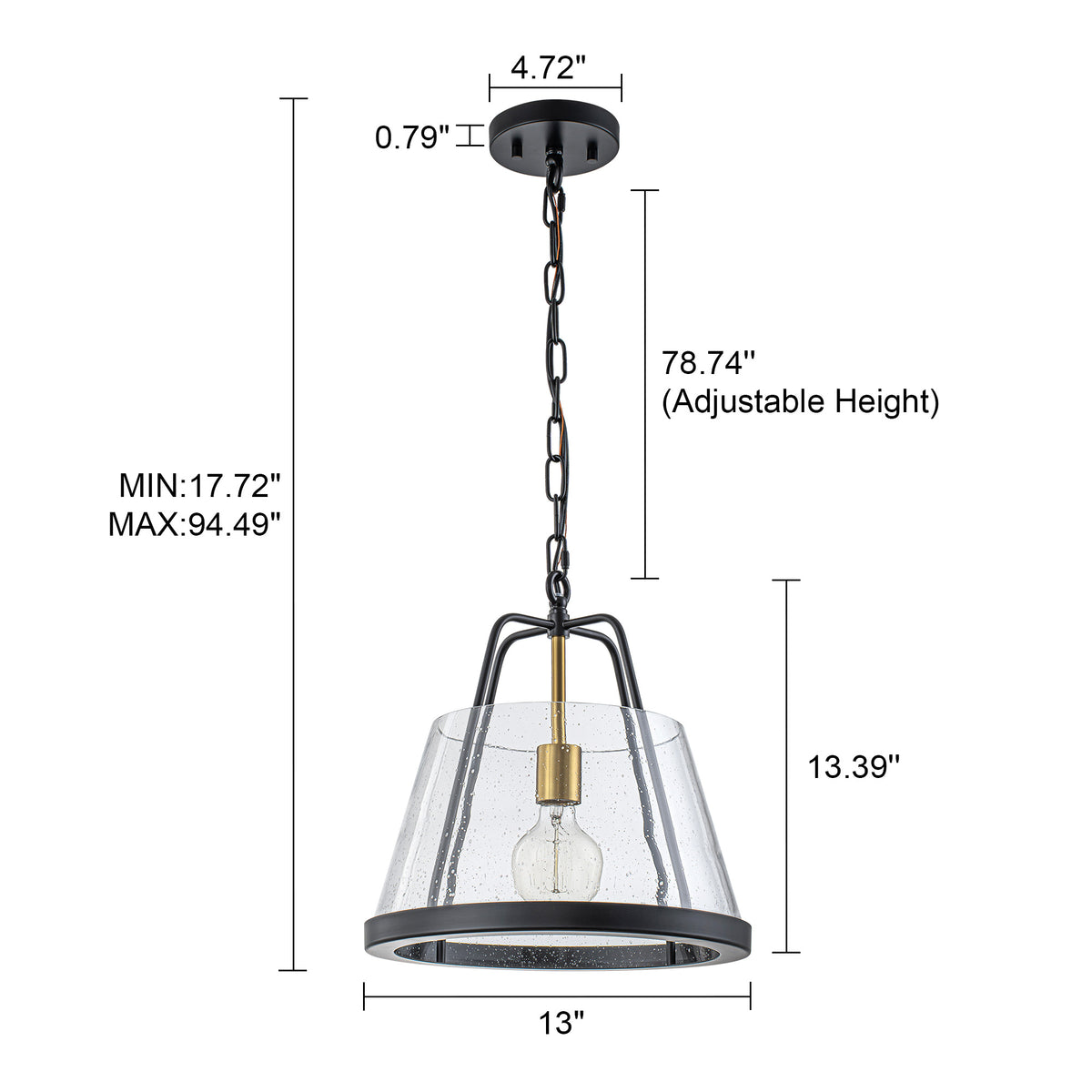 Glowlings 1-Light Modern Farmhouse Pendant Light - Matte Black Hanging Light Fixture with Seeded Glass Shade
