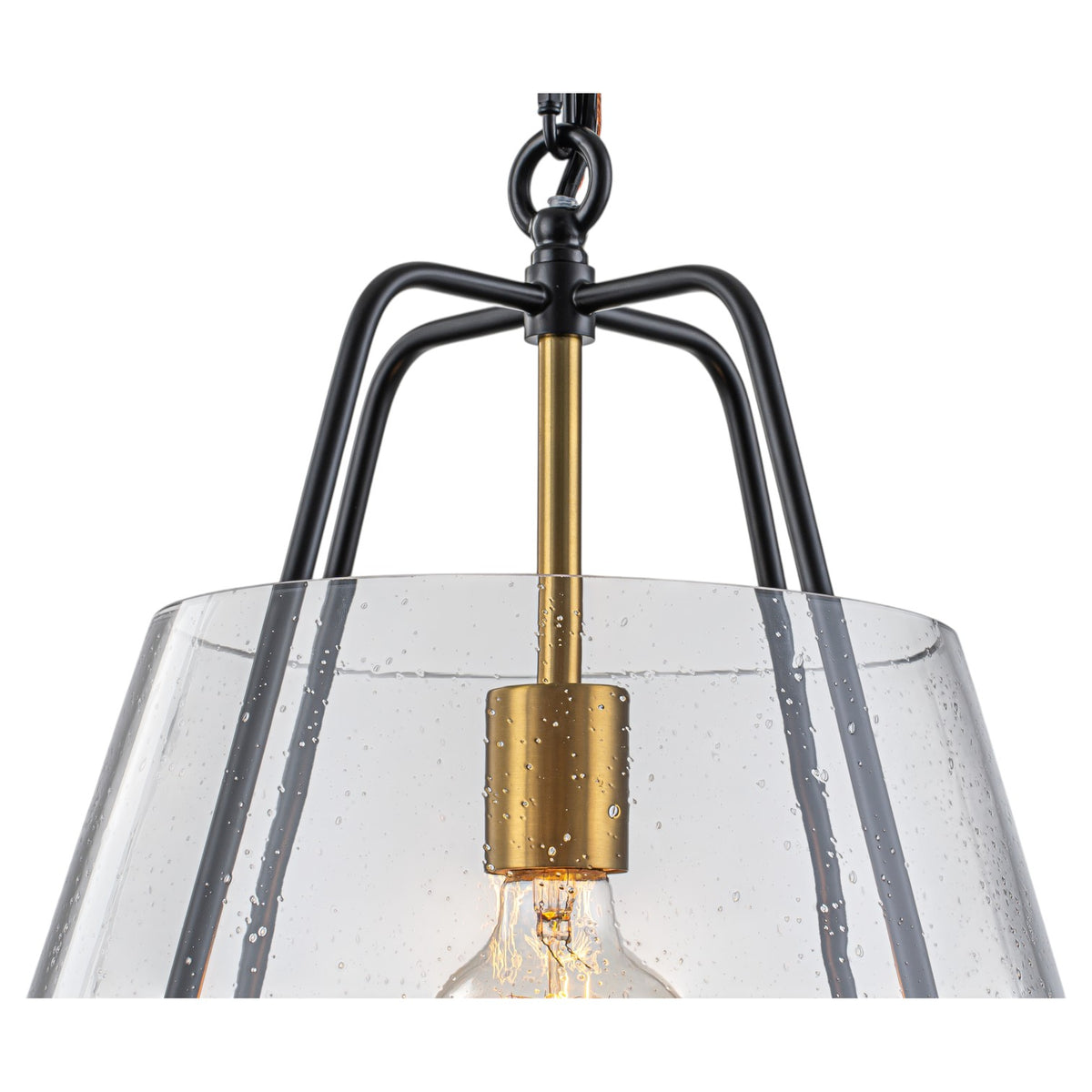 Glowlings 1-Light Modern Farmhouse Pendant Light - Matte Black Hanging Light Fixture with Seeded Glass Shade