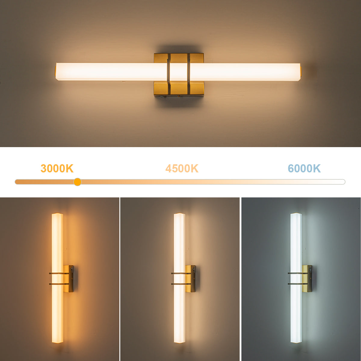 Glowlings 1-Light Modern 24"Wide 3000/4500/6000K Linear Wall Sconce Bathroom Vanity Light with 3CCT