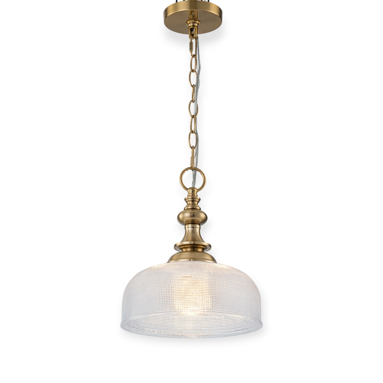Glowlings 1-Light Modern 11"Wide Gold Prismatic Clear Glass Dome Pendant Light/Semi-Flush Mount