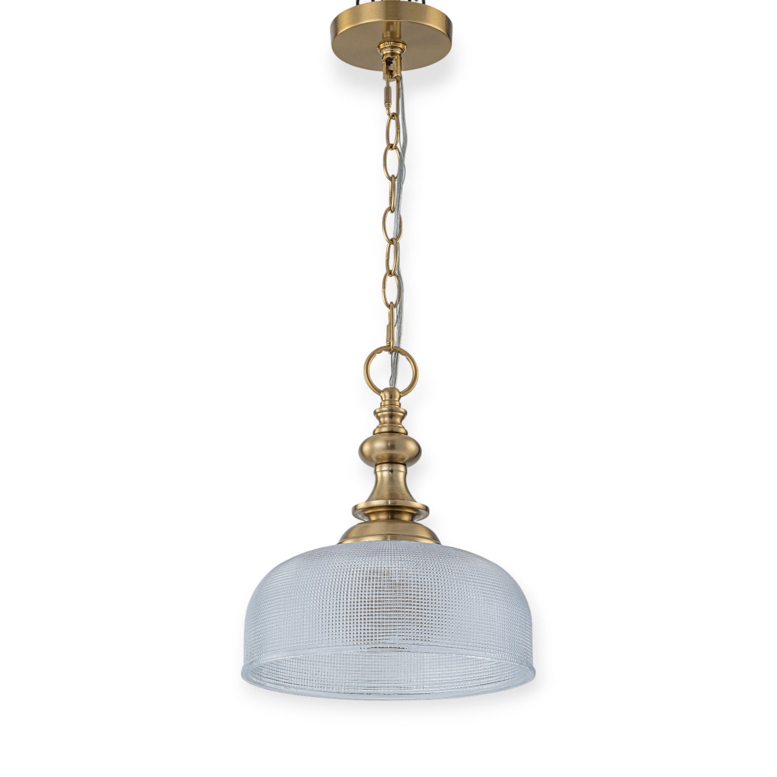 Glowlings 1-Light Modern 11"Wide Gold Prismatic Clear Glass Dome Pendant Light/Semi-Flush Mount