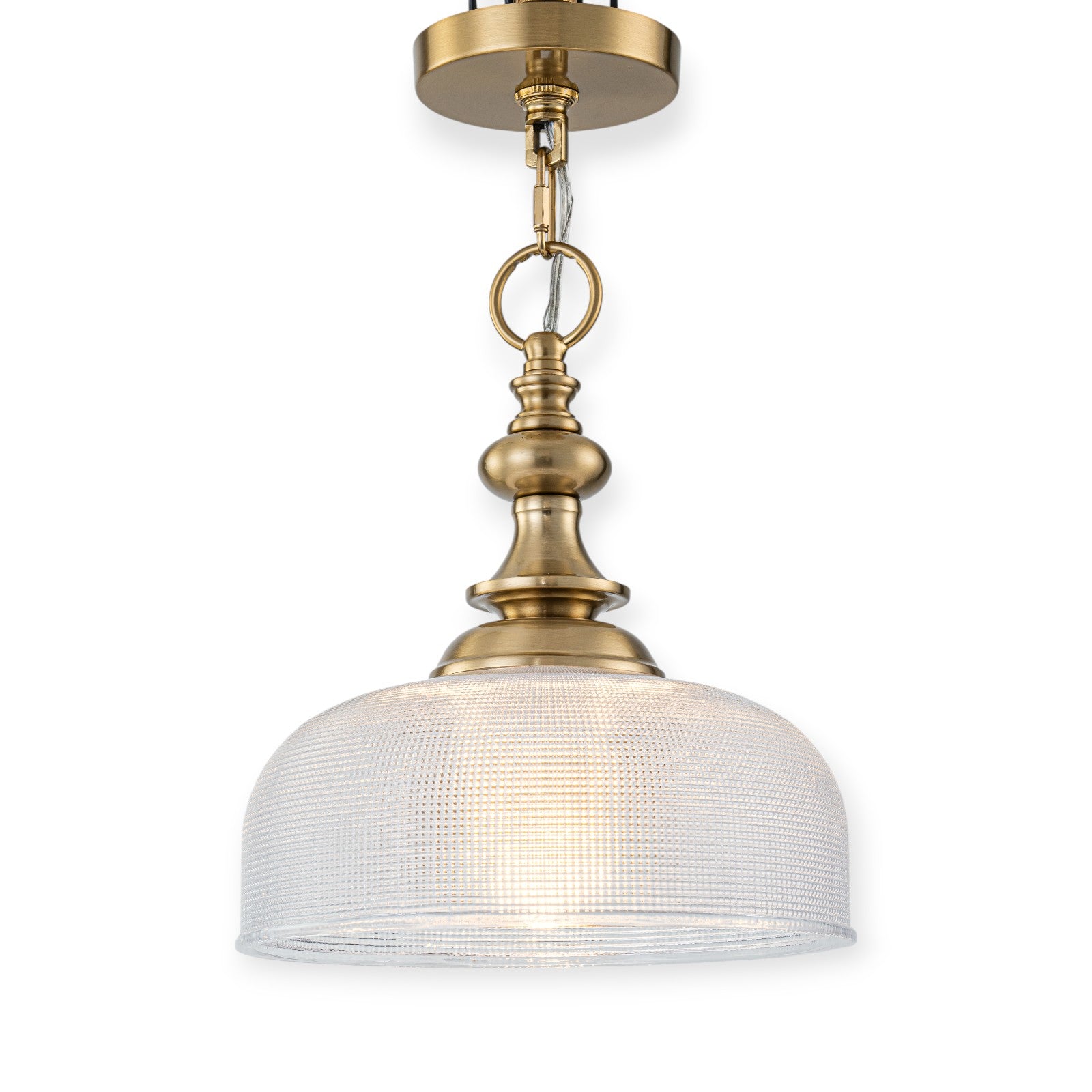 Glowlings 1-Light Modern 11"Wide Gold Prismatic Clear Glass Dome Pendant Light/Semi-Flush Mount