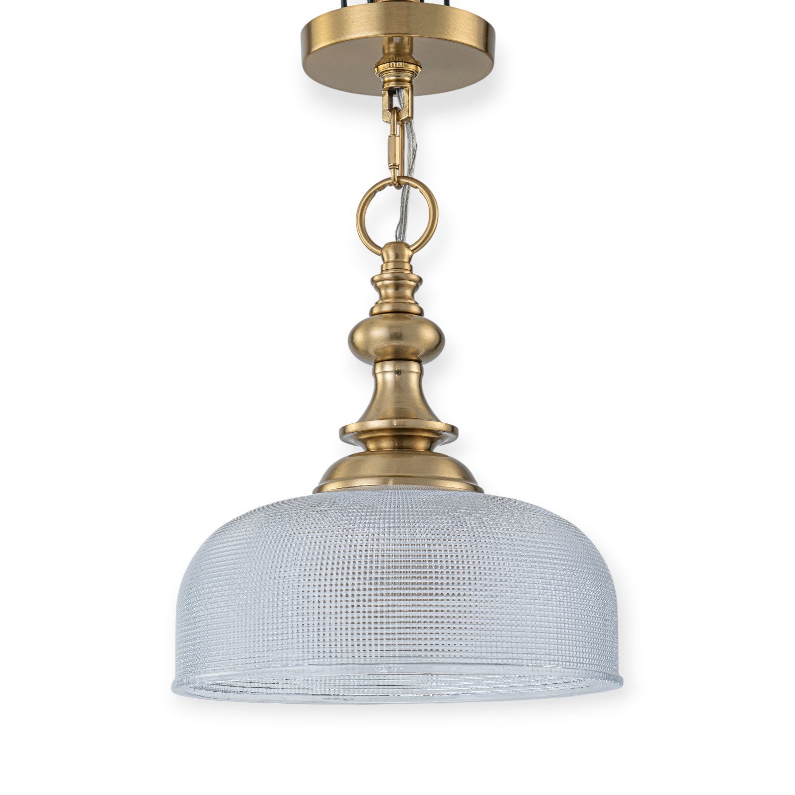 Glowlings 1-Light Modern 11"Wide Gold Prismatic Clear Glass Dome Pendant Light/Semi-Flush Mount