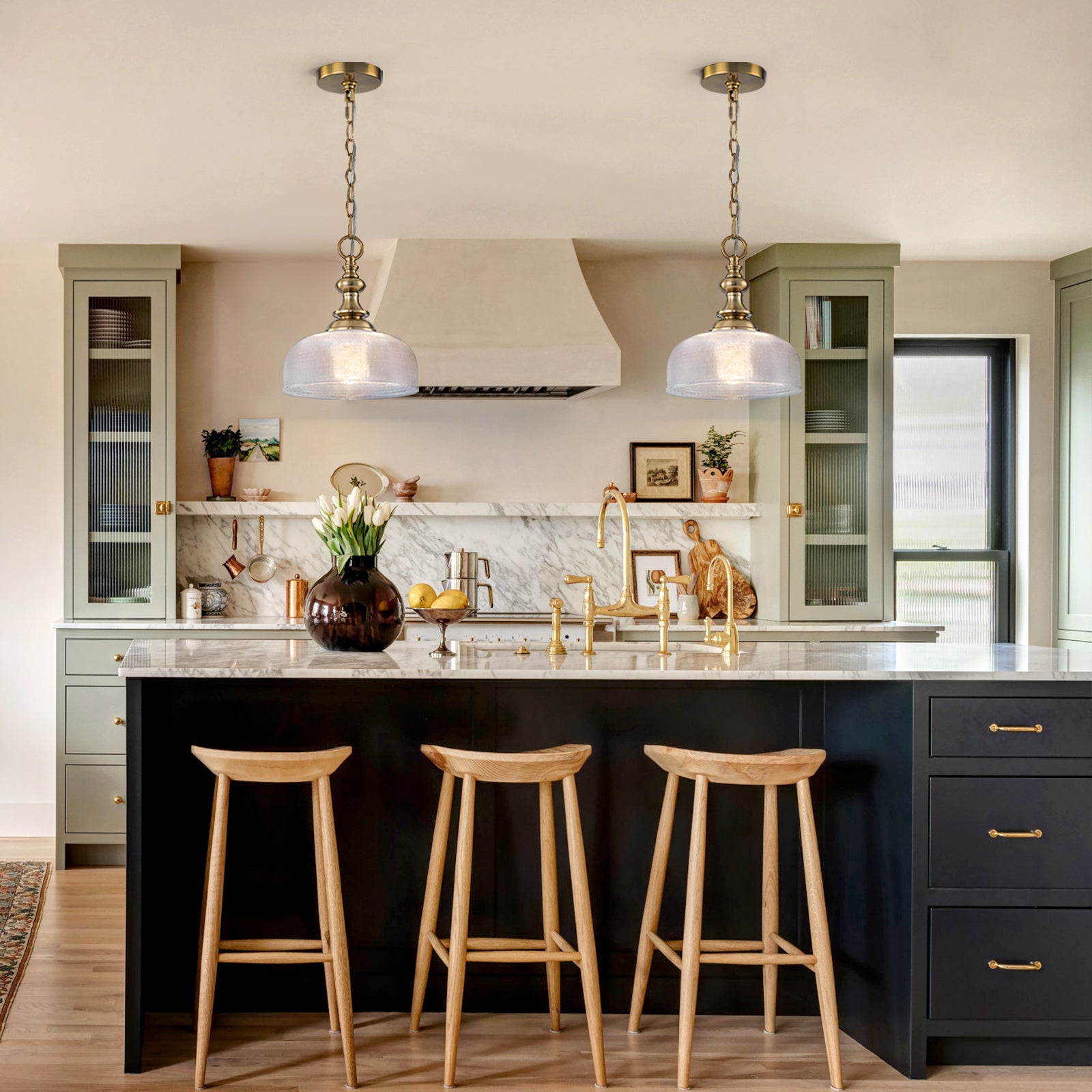 Glowlings 1-Light Modern 11"Wide Gold Prismatic Clear Glass Dome Pendant Light/Semi-Flush Mount