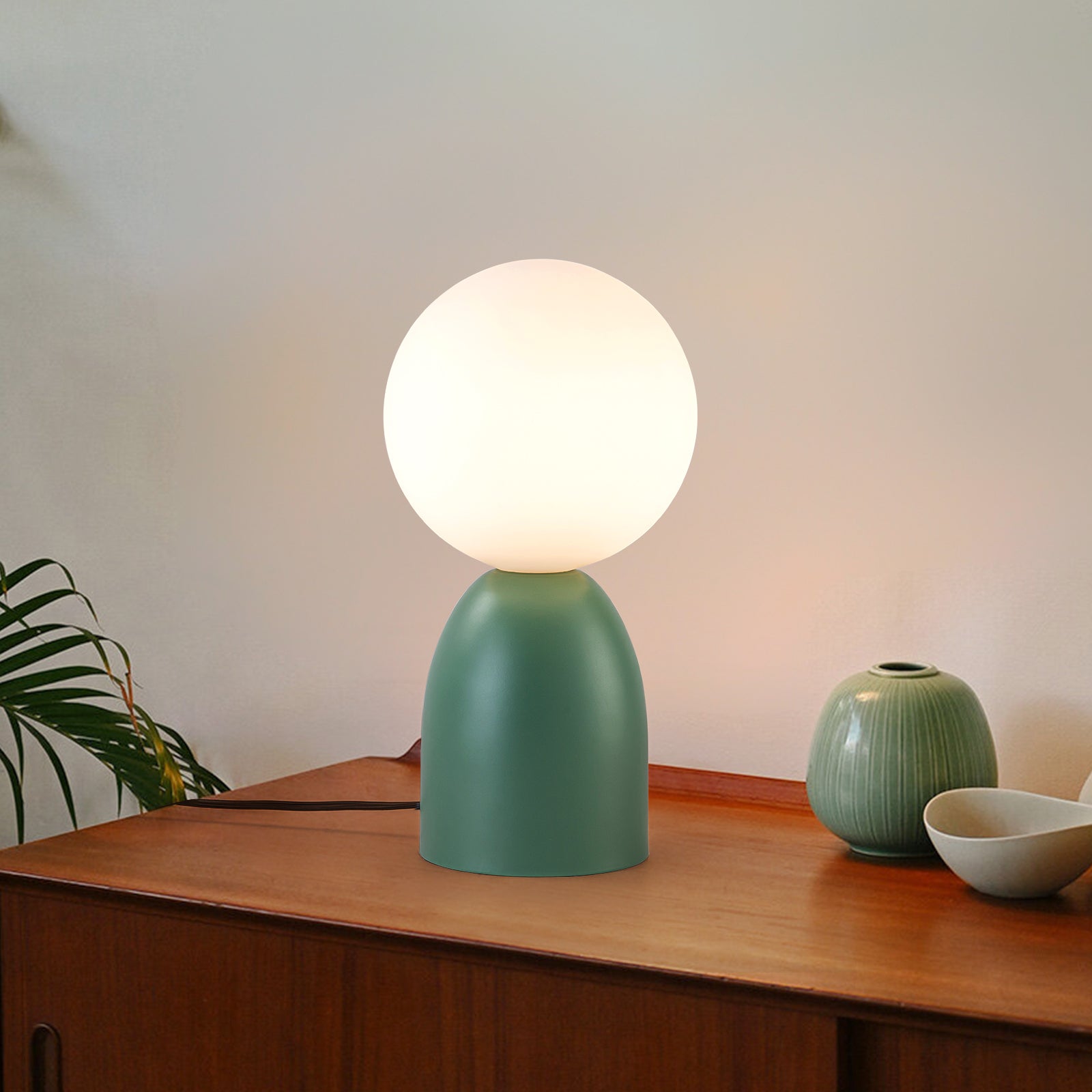 Glowlings 1-Light Modern Green Opal Glass Small Side Table Lamp