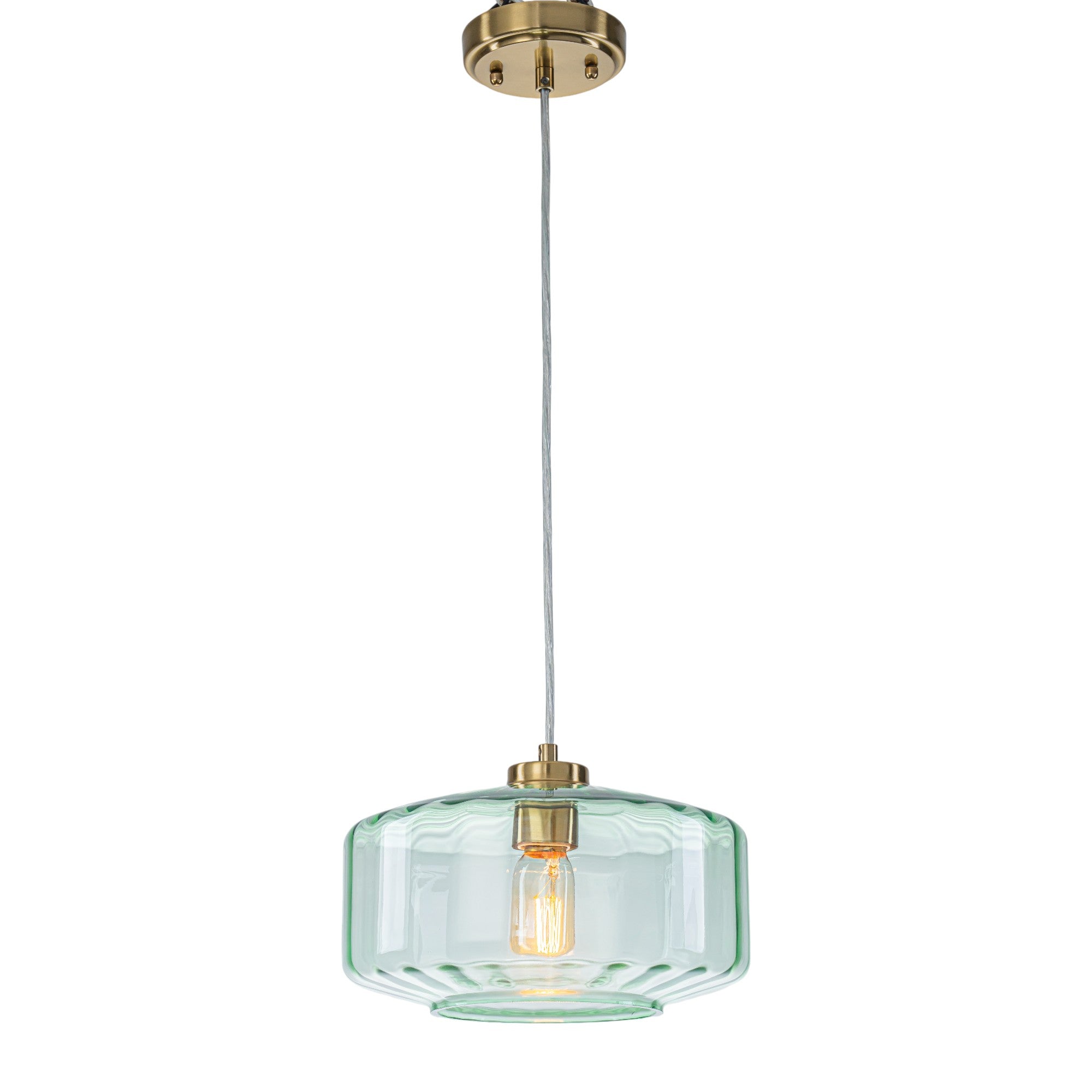 Glowlings 1-Light Modern 11"Wide Green Ribbed Glass Lantern Pendant Light Island Light