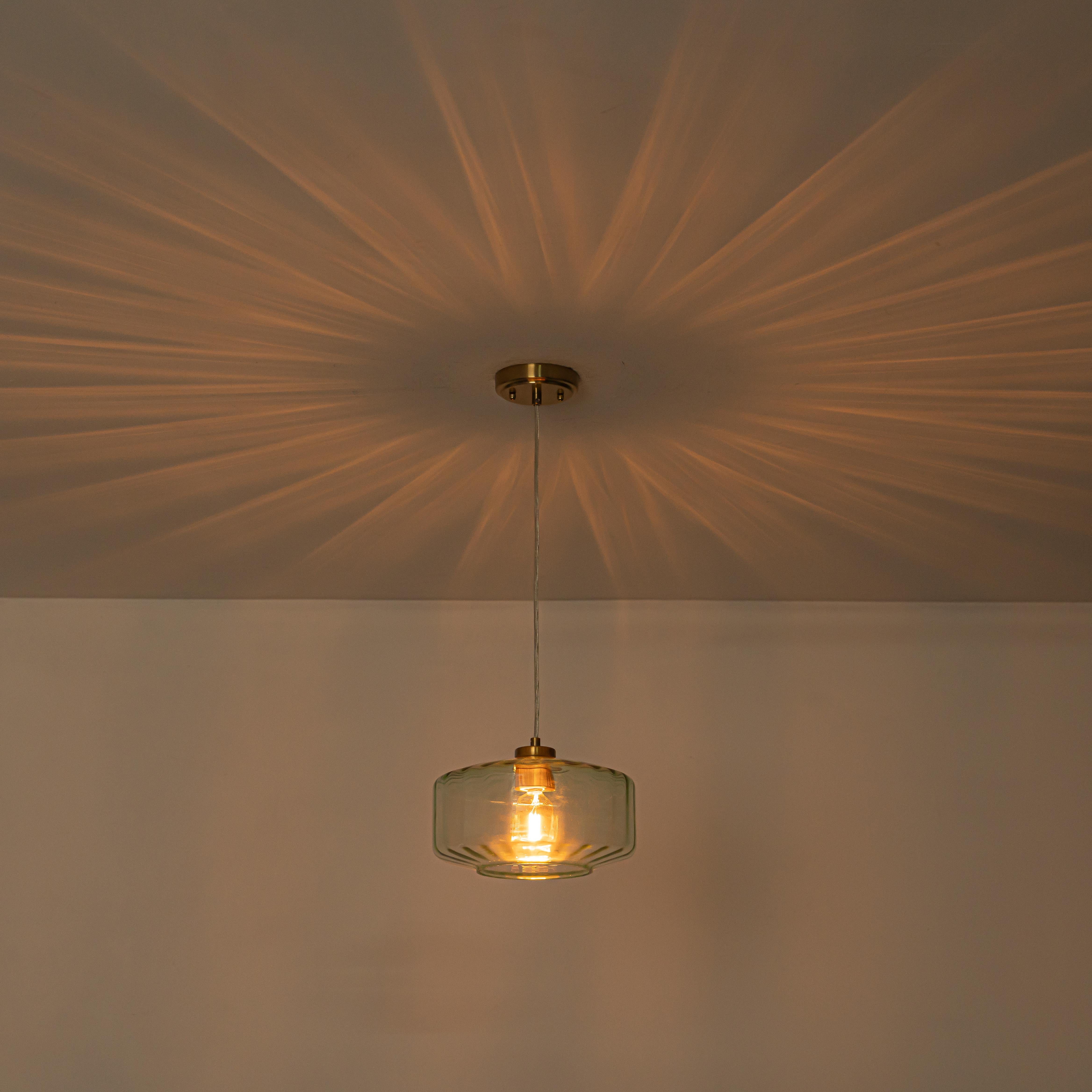 Glowlings 1-Light Modern 11"Wide Green Ribbed Glass Lantern Pendant Light Island Light