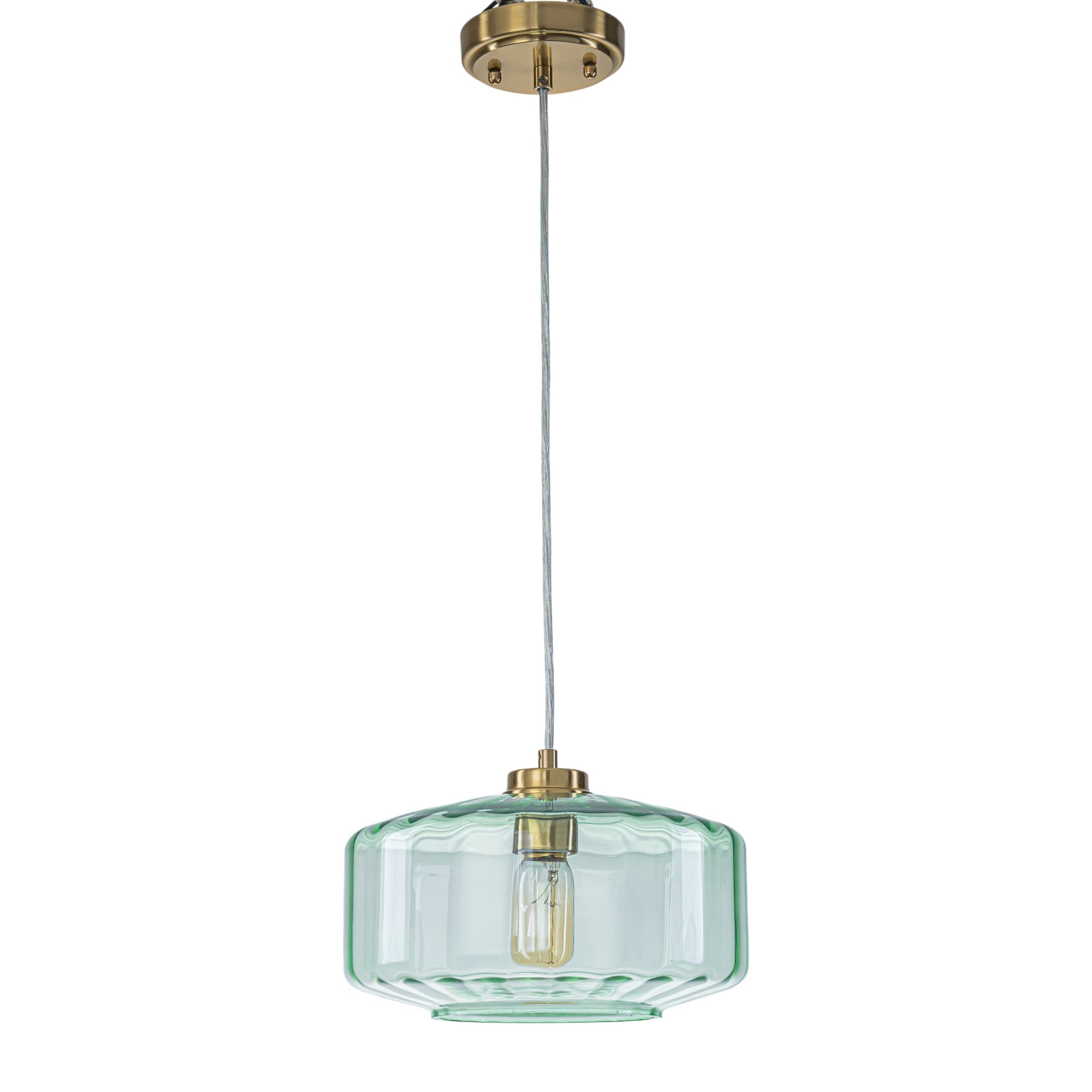 Glowlings 1-Light Modern 11"Wide Green Ribbed Glass Lantern Pendant Light Island Light