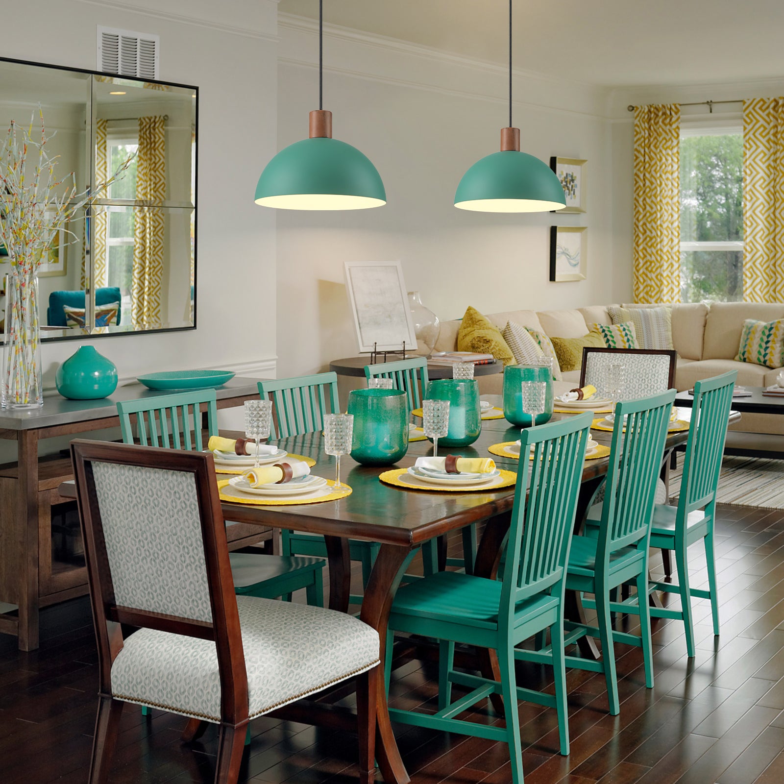 Glowlings 1-Light Modern 11"Wide Green/Black Small Dome Pendant Light