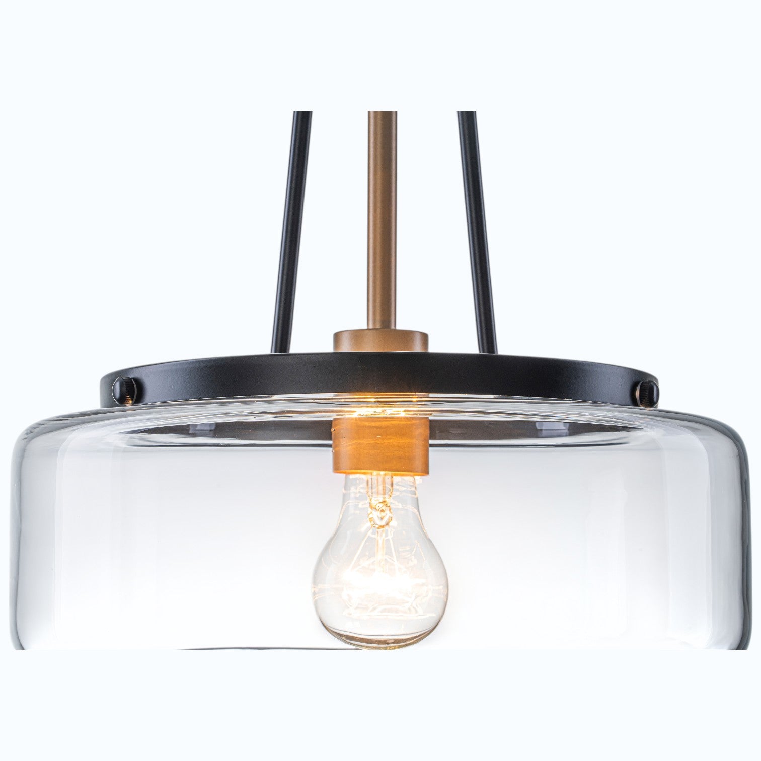 Glowlings 1-Light Industrial Matte Black Clear Glass Drum Pendant Light Converts To Semi-Flush Mount