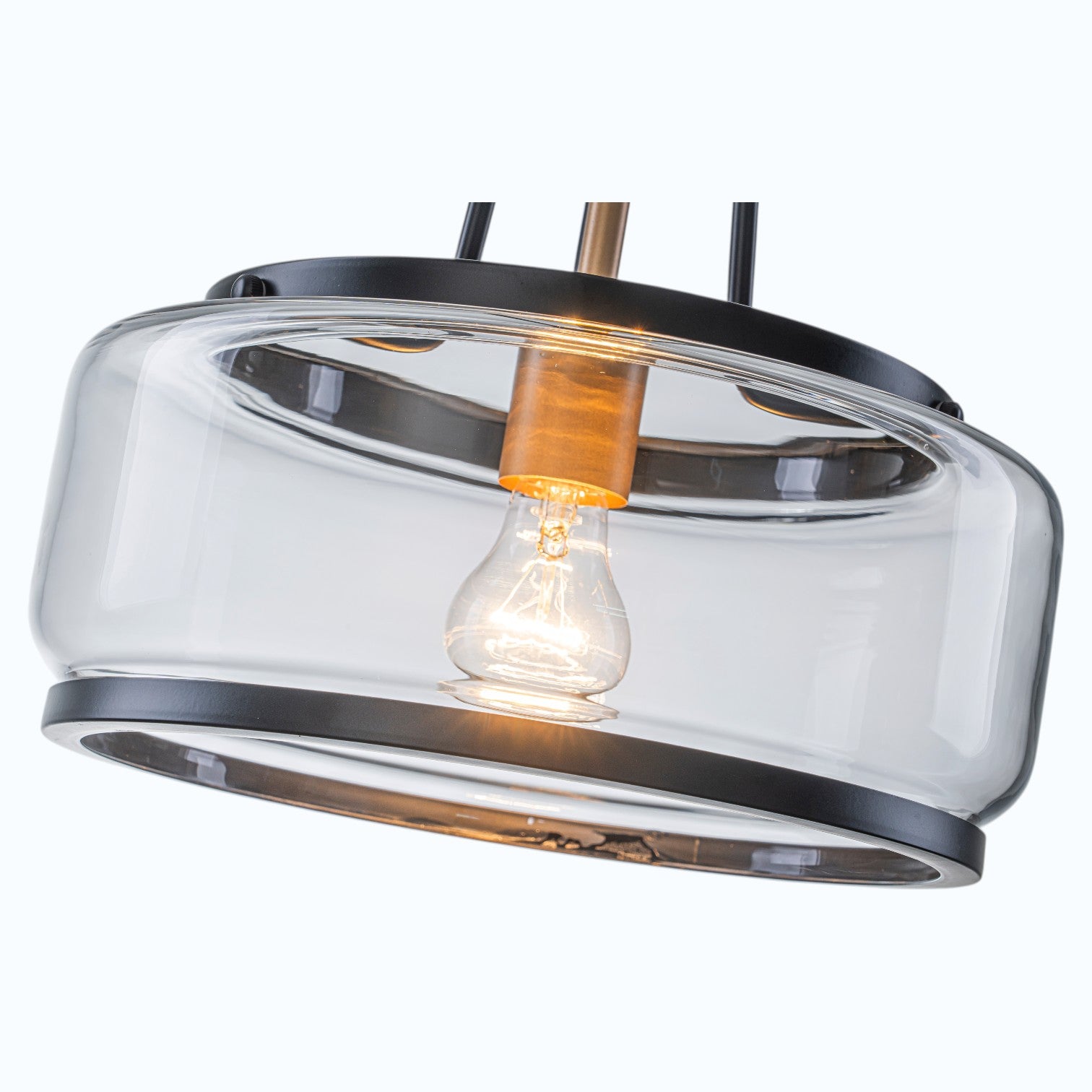 Glowlings 1-Light Industrial Matte Black Clear Glass Drum Pendant Light Converts To Semi-Flush Mount