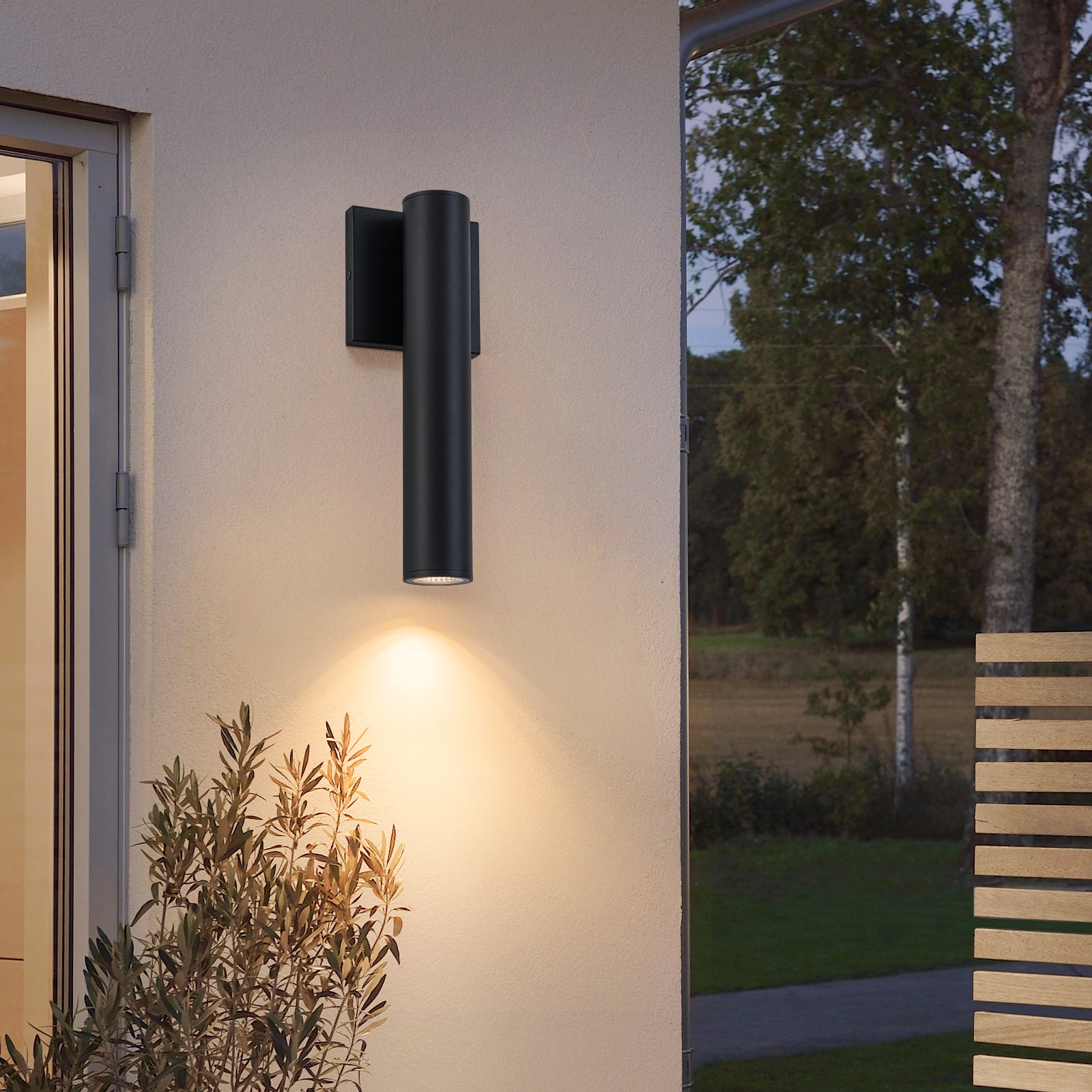 Glowlings 1-Light Modern 12"High IP54 Matte Black Cylinder Outdoor LED Wall Sconce