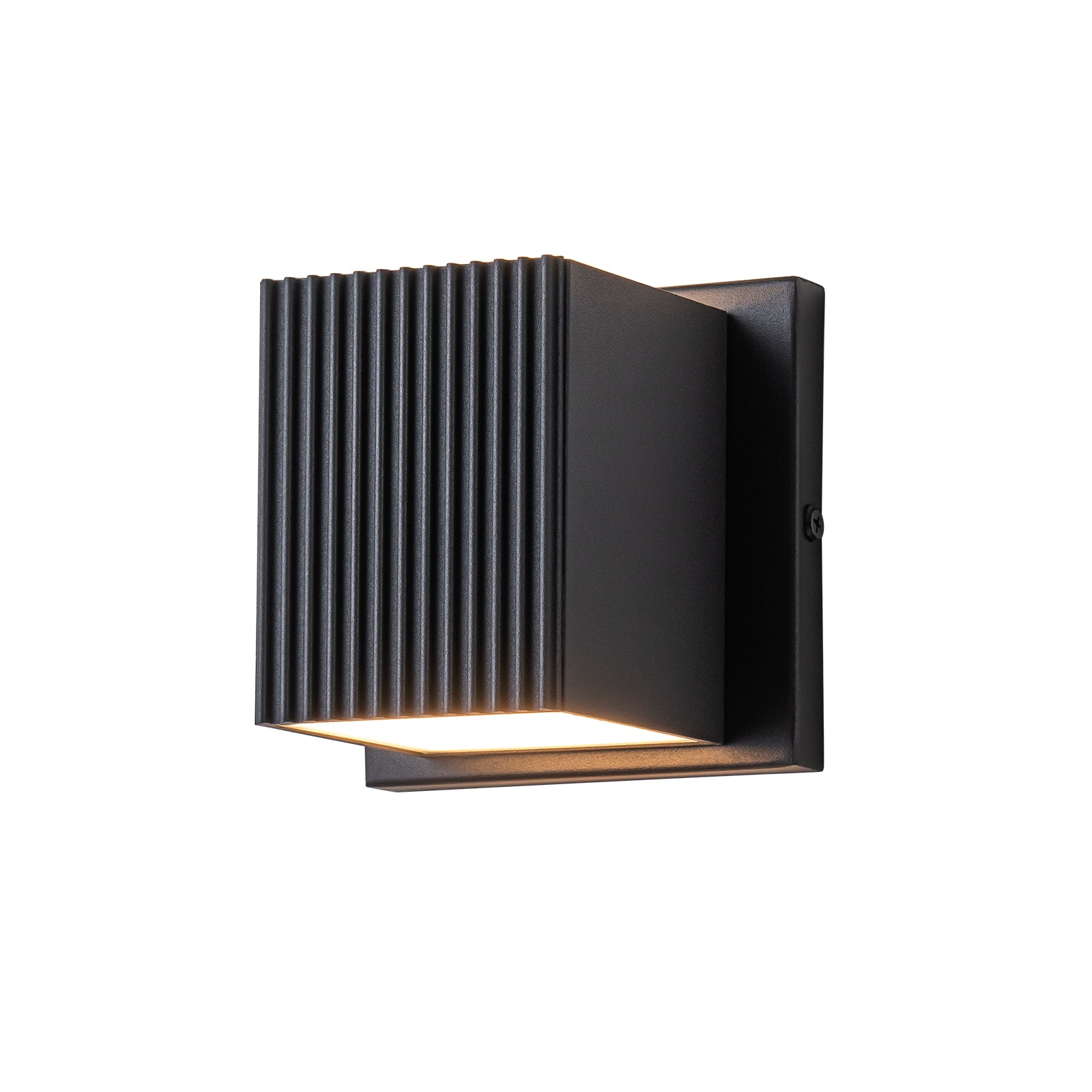 Glowlings 1-Light Modern IP54 Matte Black Small Ribbed Square Outdoor LED Wall Sconce