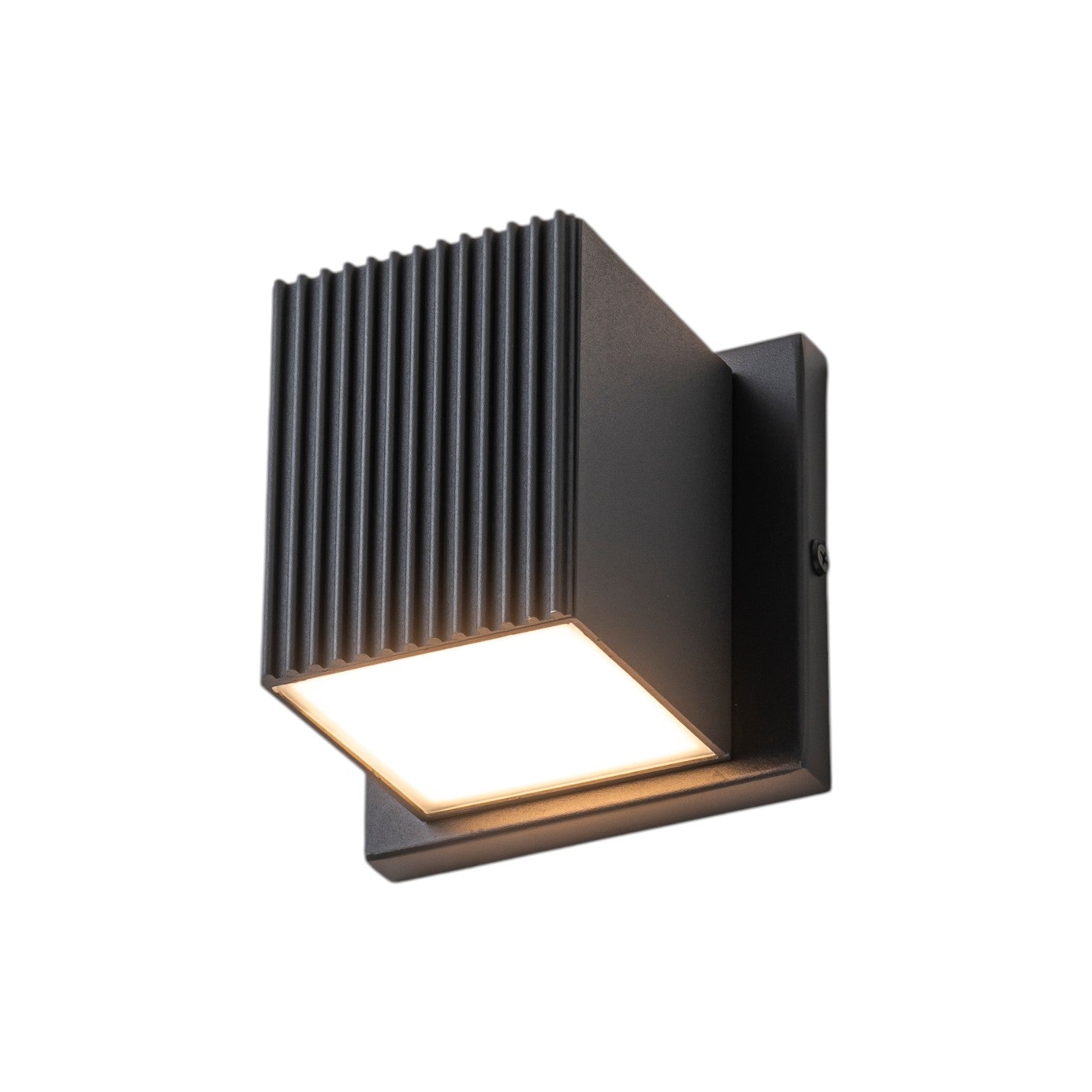Glowlings 1-Light Modern IP54 Matte Black Small Ribbed Square Outdoor LED Wall Sconce