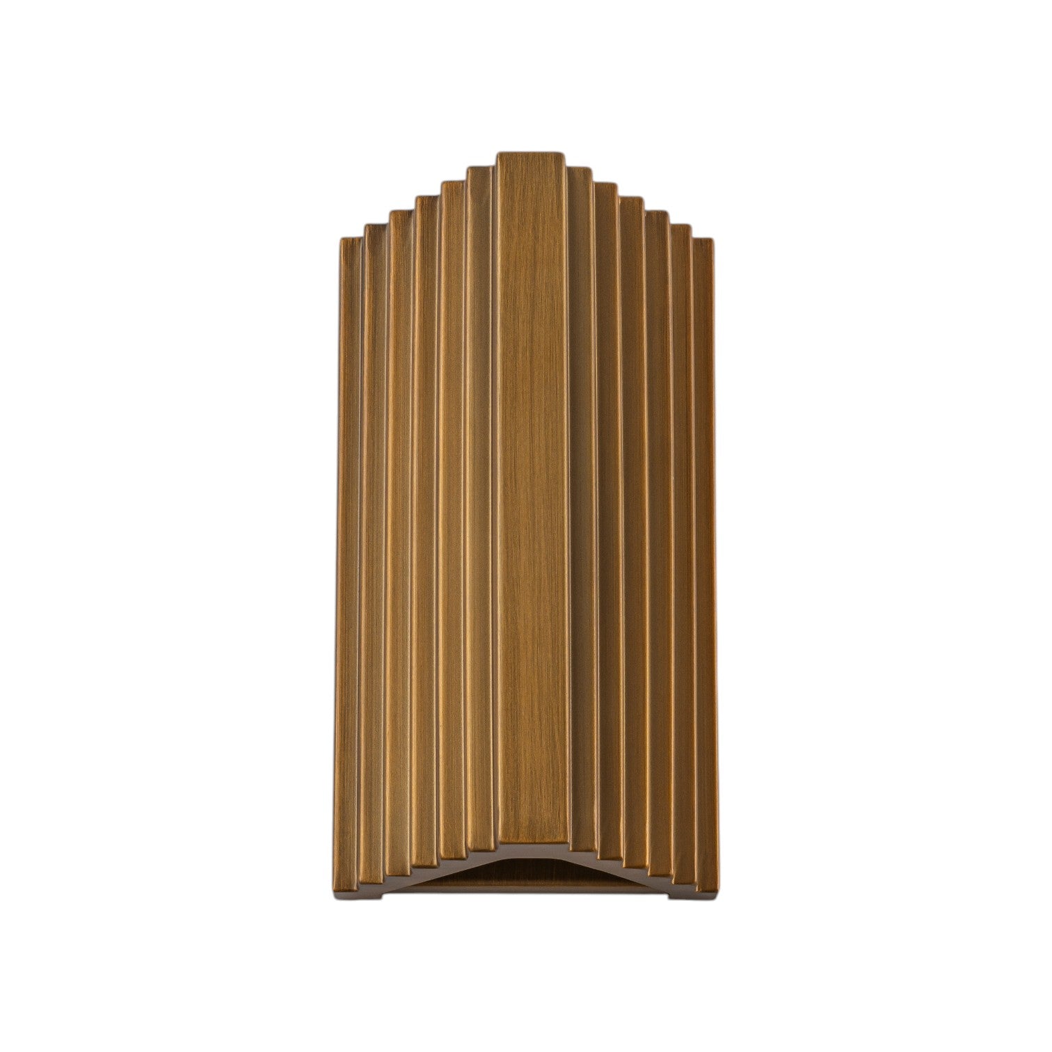 Glowlings 1-Light Modern 10"High IP65 Hand-Brushed Antique Gold Ribbed Fluted Triangle LED Outdoor Wall Sconce