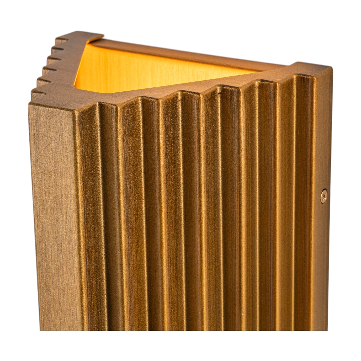 Glowlings 1-Light Modern 10"High IP65 Hand-Brushed Antique Gold Ribbed Fluted Triangle LED Outdoor Wall Sconce