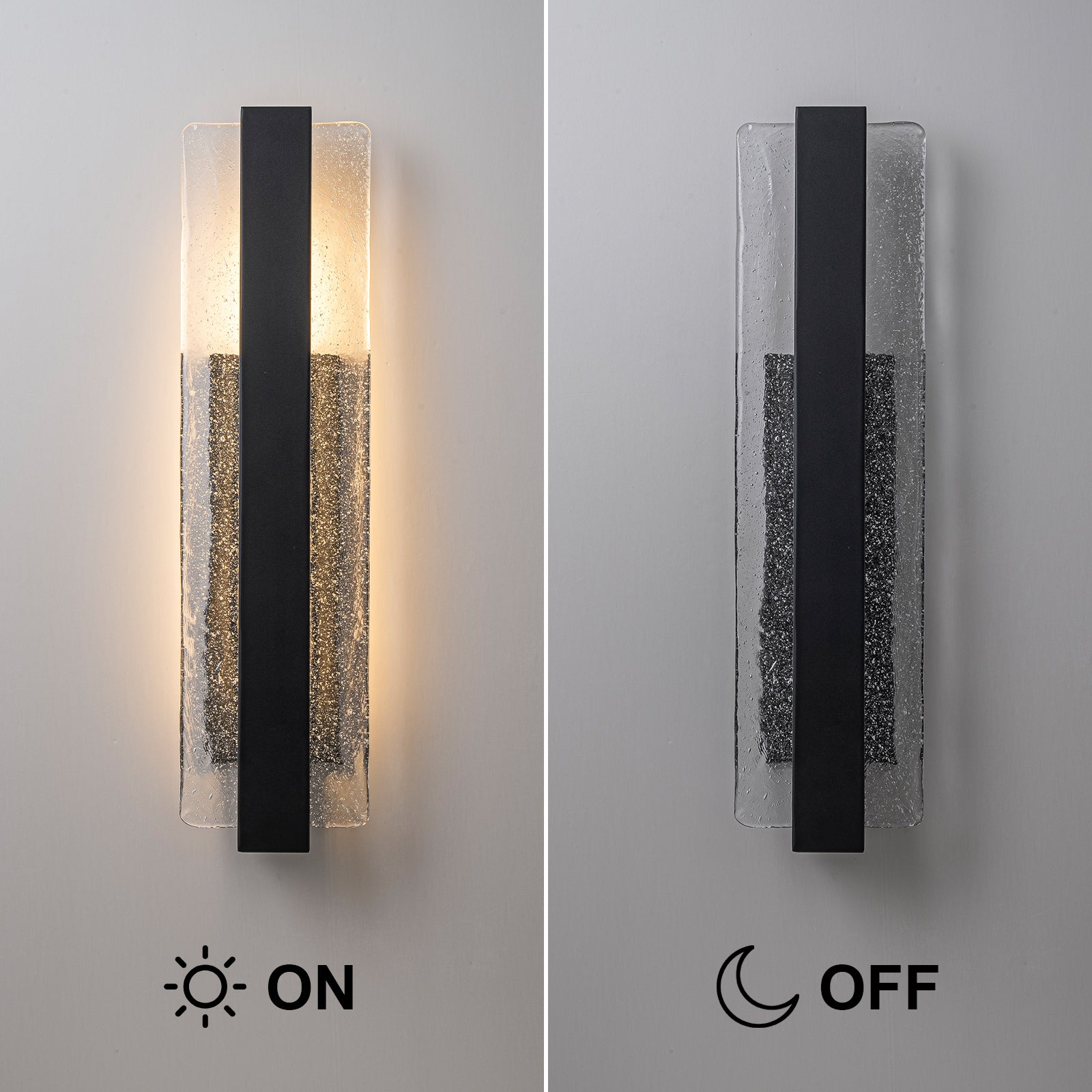 Glowlings 1-Light Modern 23"High Large Black Handmade Seed Glass Integrated LED Outdoor Wall Sconce