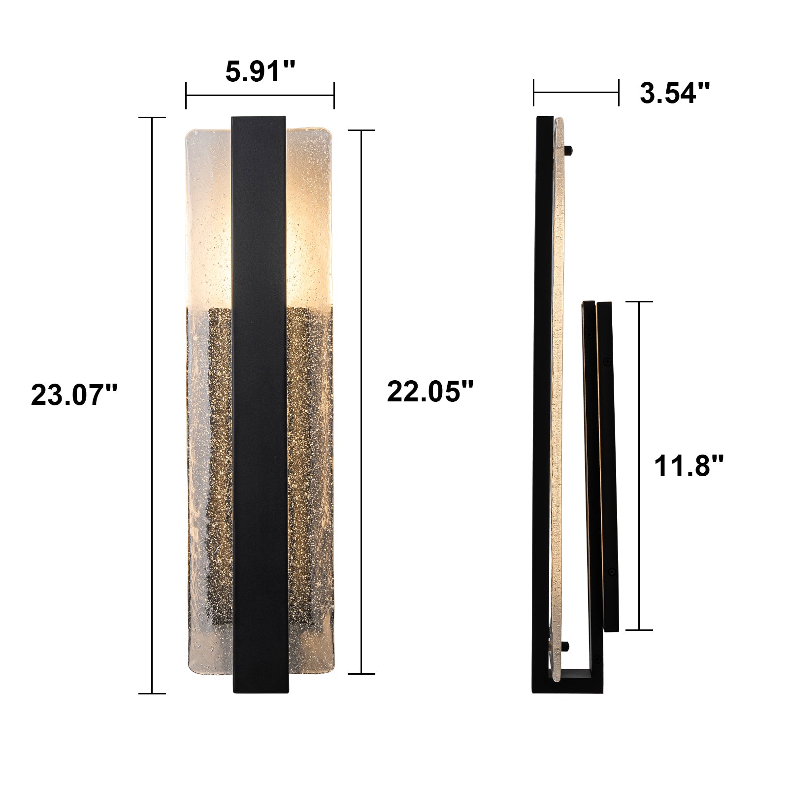 Glowlings 1-Light Modern 23"High Large Black Handmade Seed Glass Integrated LED Outdoor Wall Sconce