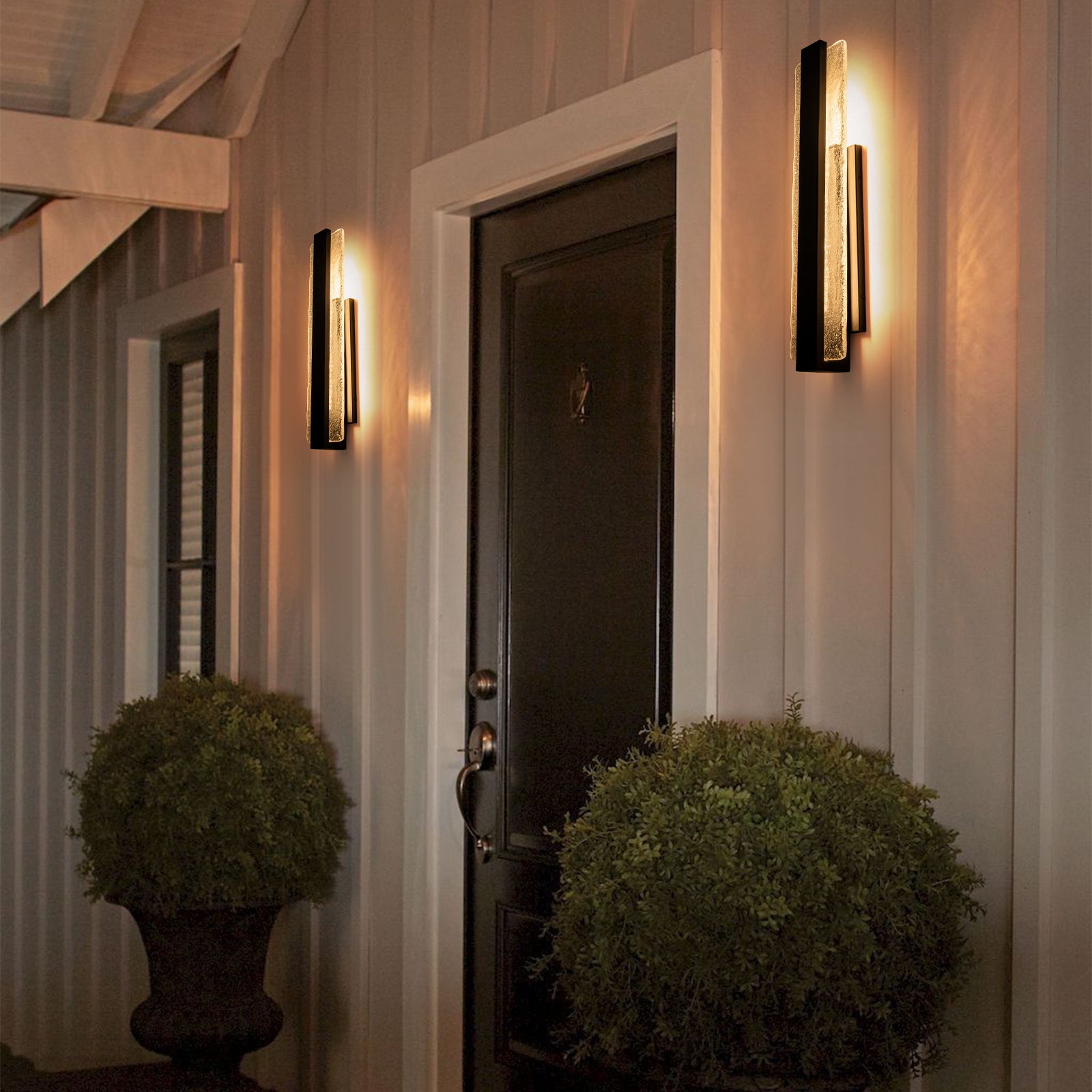 Glowlings 1-Light Modern 23"High Large Black Handmade Seed Glass Integrated LED Outdoor Wall Sconce
