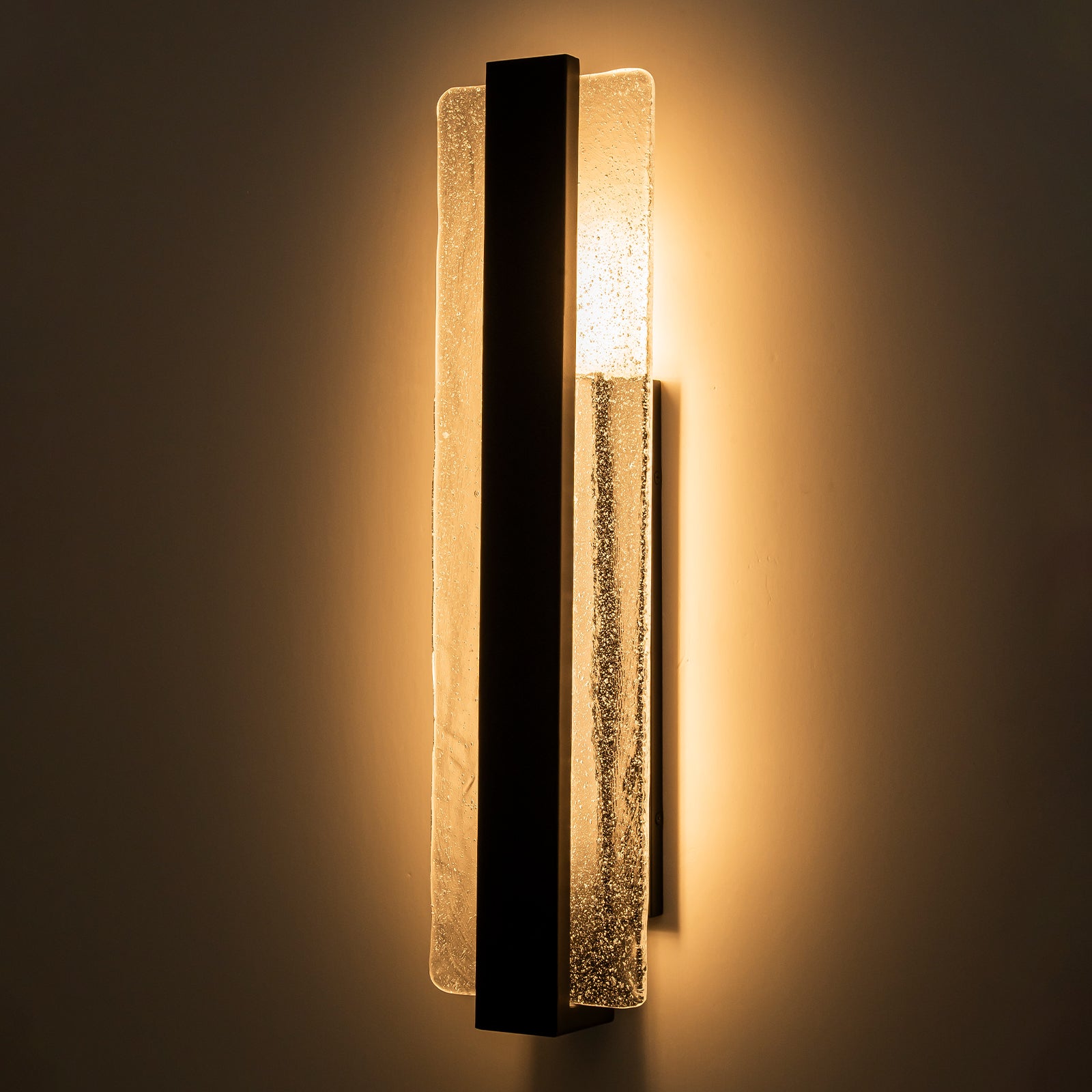Glowlings 1-Light Modern 23"High Large Black Handmade Seed Glass Integrated LED Outdoor Wall Sconce