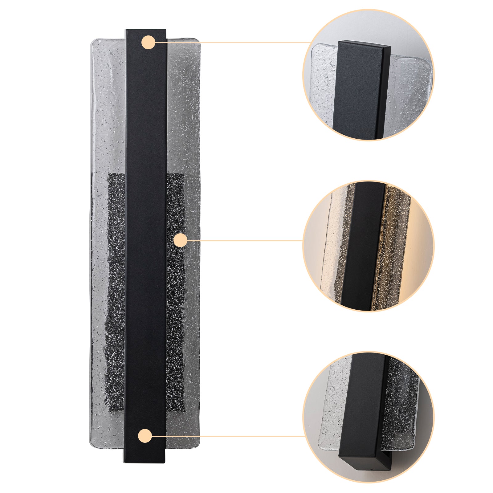 Glowlings 1-Light Modern 23"High Large Black Handmade Seed Glass Integrated LED Outdoor Wall Sconce