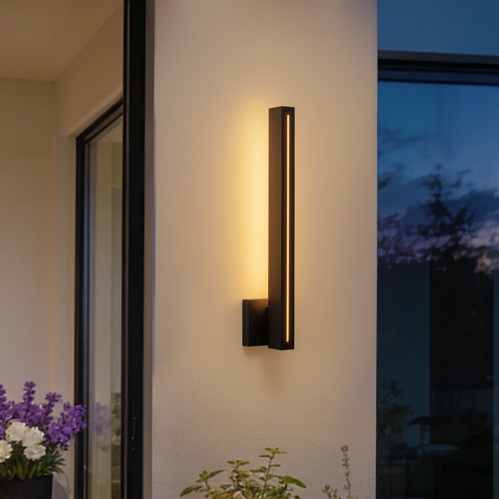 Glowlings 1-Light Modern 24"High Linear Black LED Outdoor Wall Sconce, IP54 Waterproof Exterior Lights for House