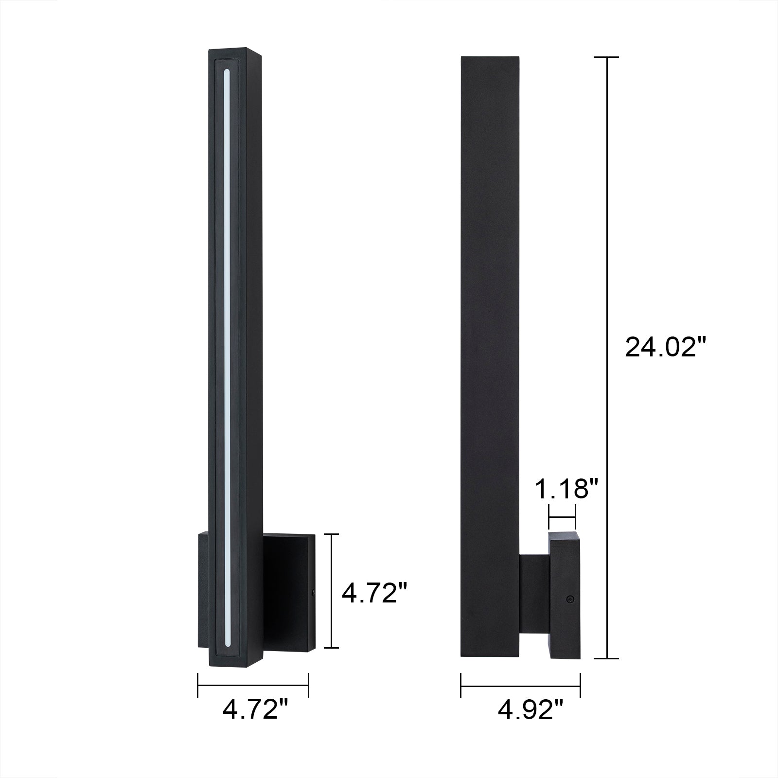Glowlings 1-Light Modern 24"High Linear Black LED Outdoor Wall Sconce, IP54 Waterproof Exterior Lights for House