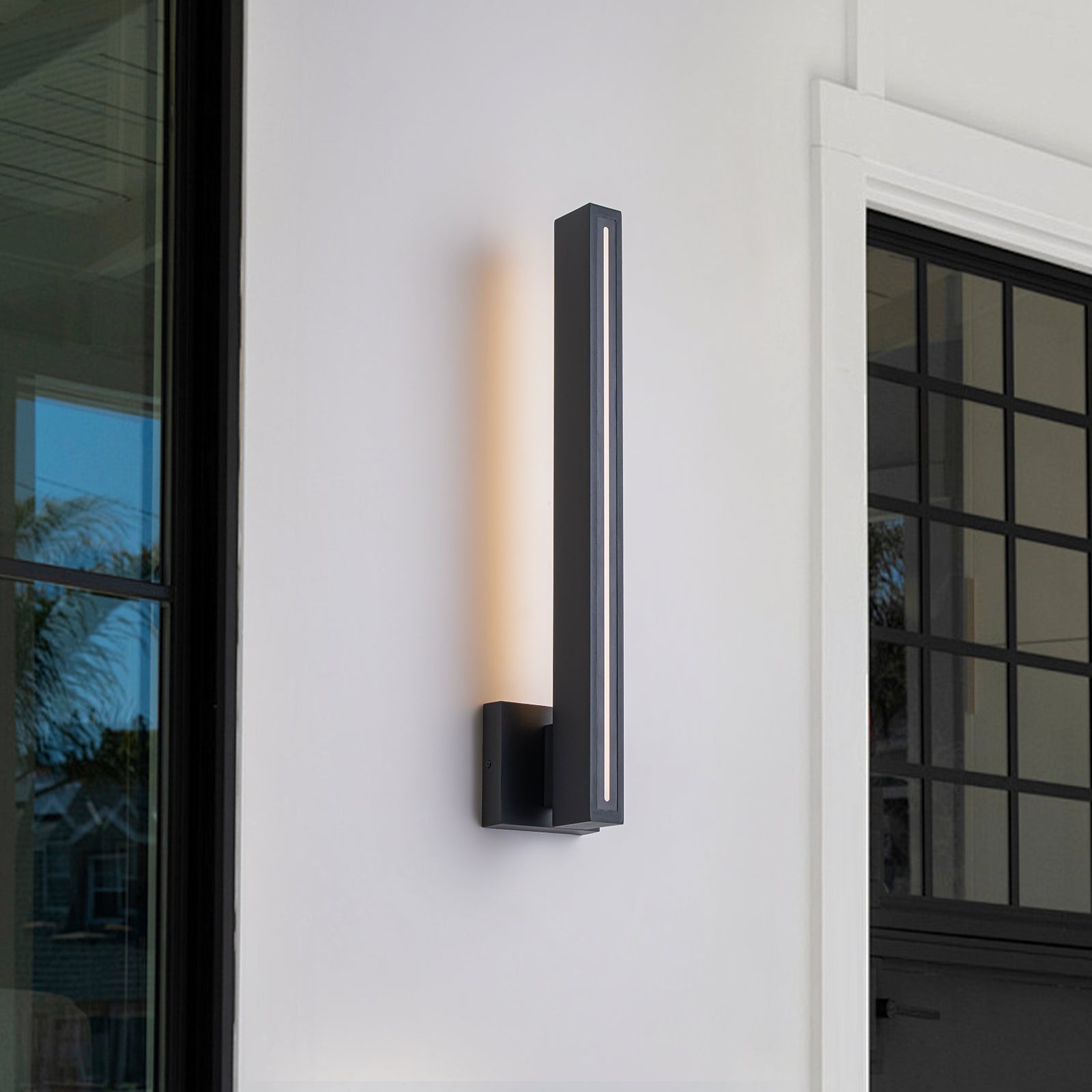 Glowlings 1-Light Modern 24"High Linear Black LED Outdoor Wall Sconce, IP54 Waterproof Exterior Lights for House