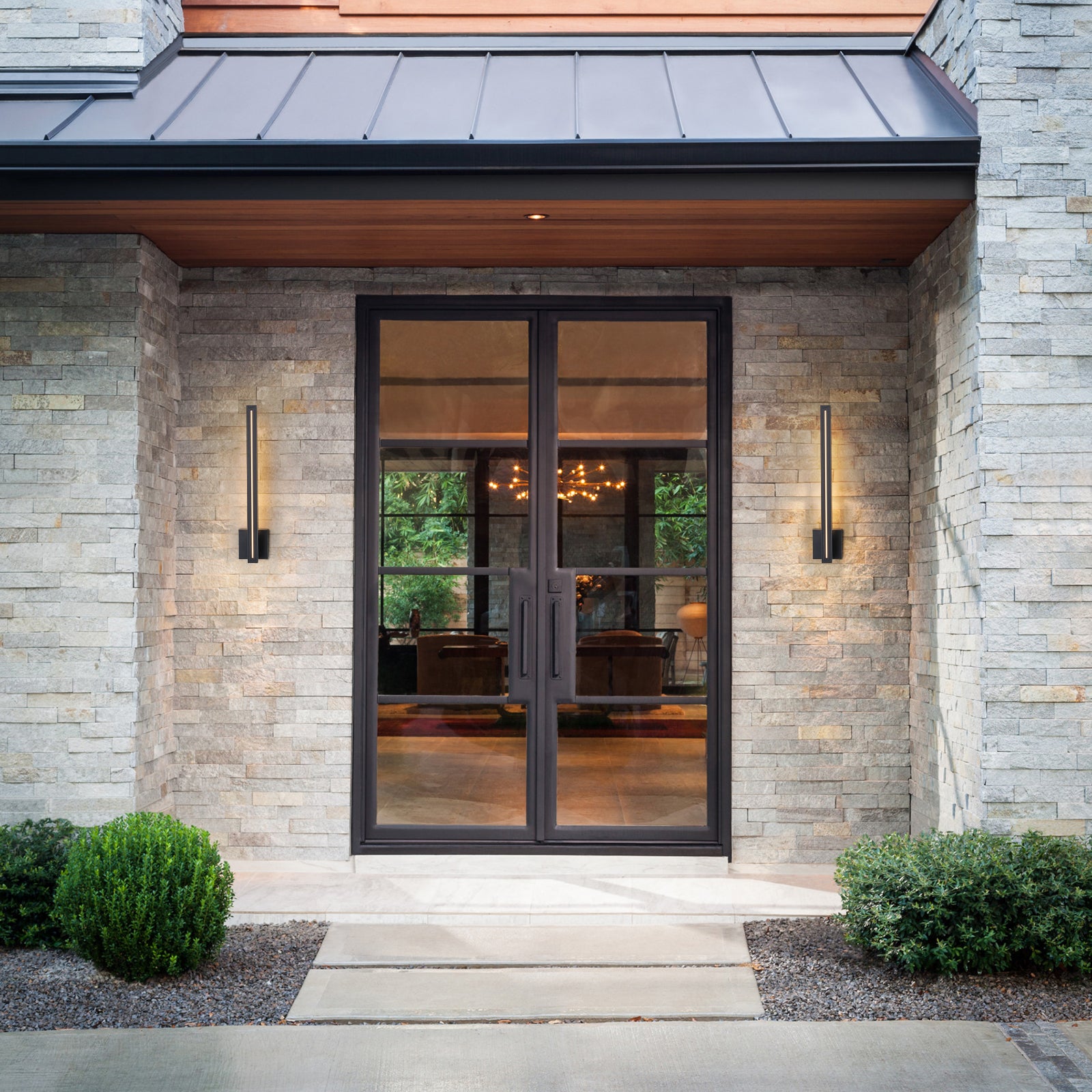 Glowlings 1-Light Modern 24"High Linear Black LED Outdoor Wall Sconce, IP54 Waterproof Exterior Lights for House