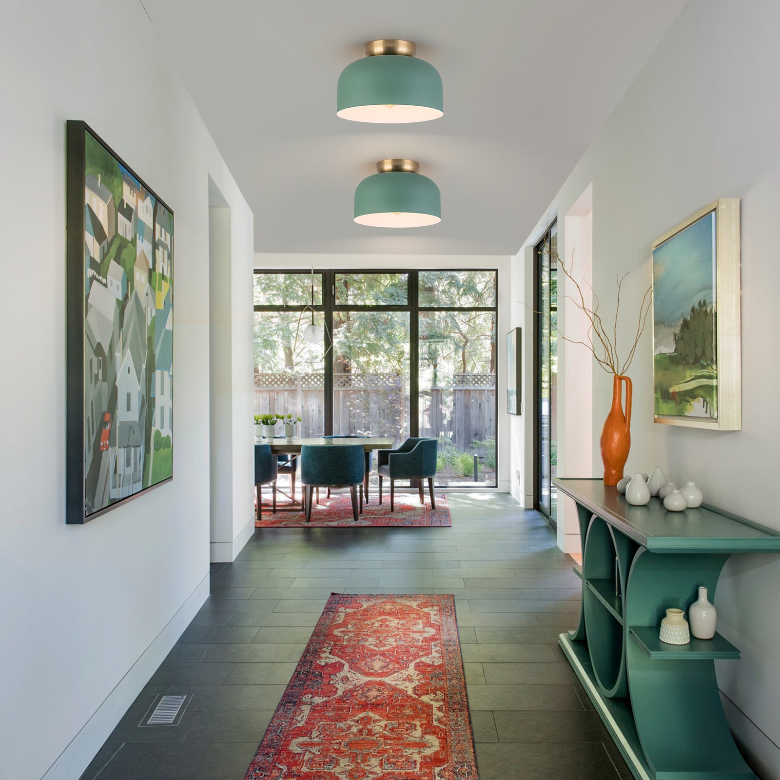 Glowlings 1-flammige moderne Deckenleuchte mit Kuppel in Macaron-Grün