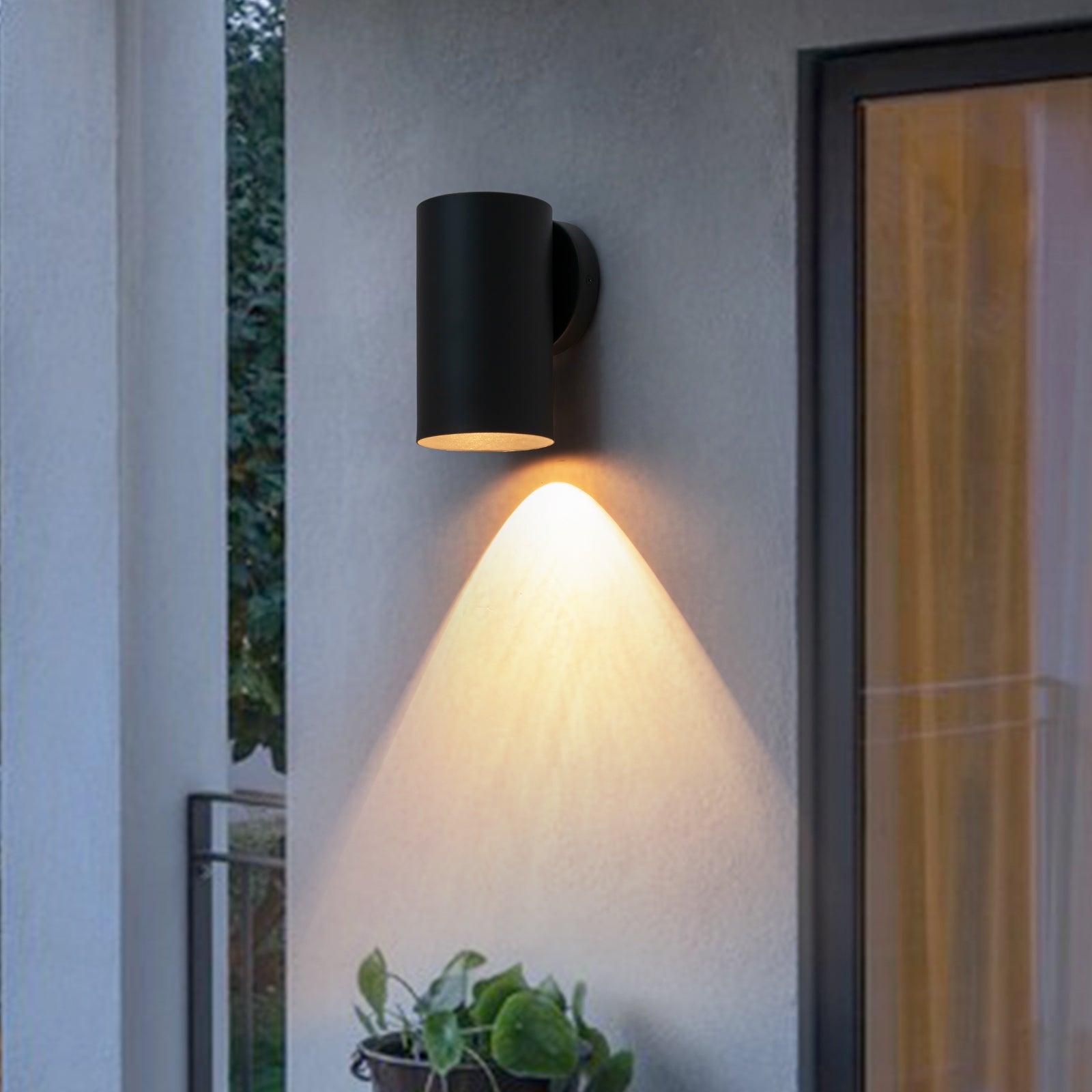 Glowlings 1-Light Modern 7"High Matte Black Cylinder Downlight Indoor/Outdoor Wall Sconce