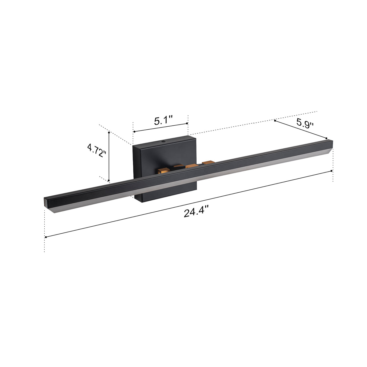 Glowlings 1-Light Modern Matte Black Linear LED Vanity Light - Brass Accent Bathroom Wall Sconce