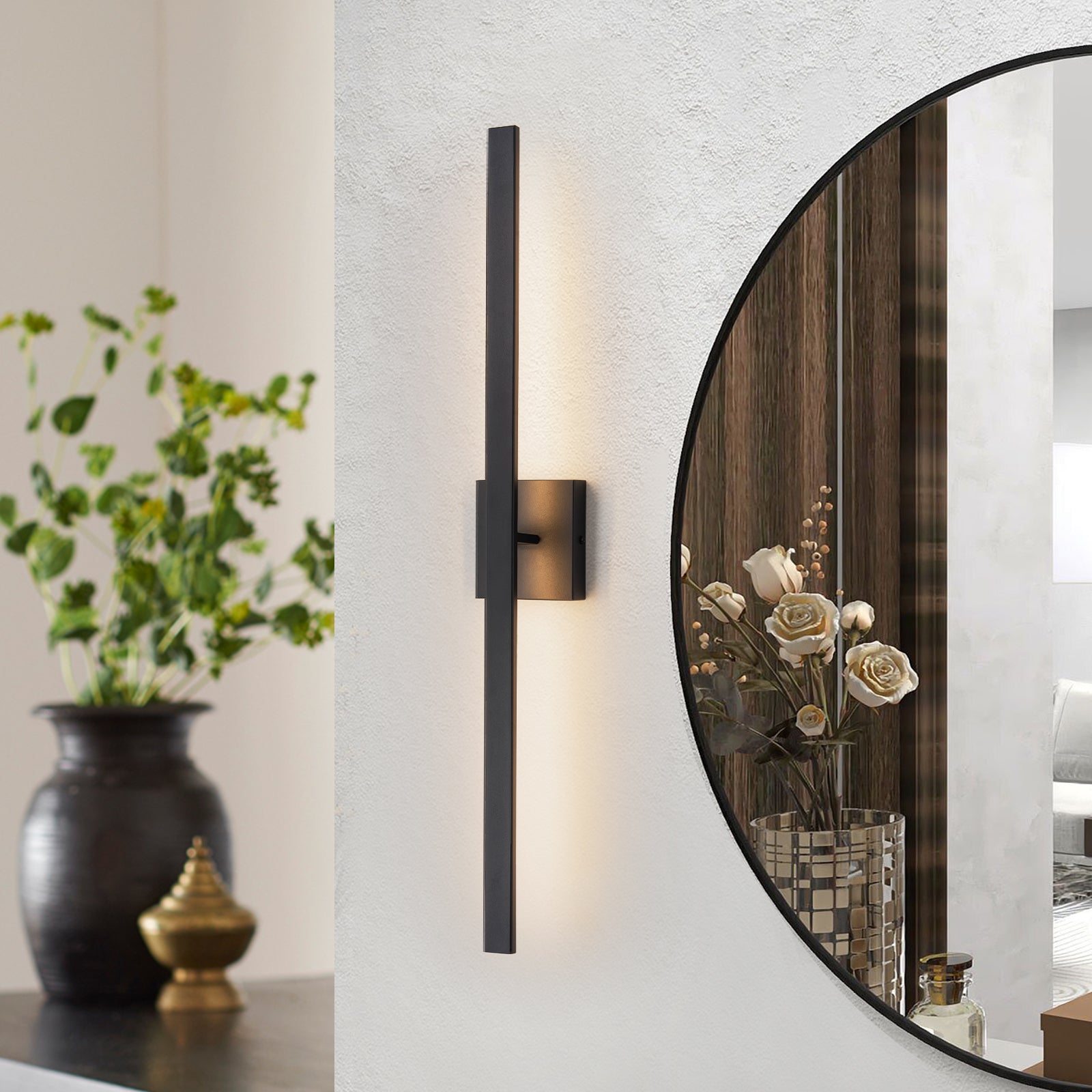 Glowlings 1-Light Modern 32"High IP54 Matte Black LED Indoor/Outdoor Wall Sconce Picture Light